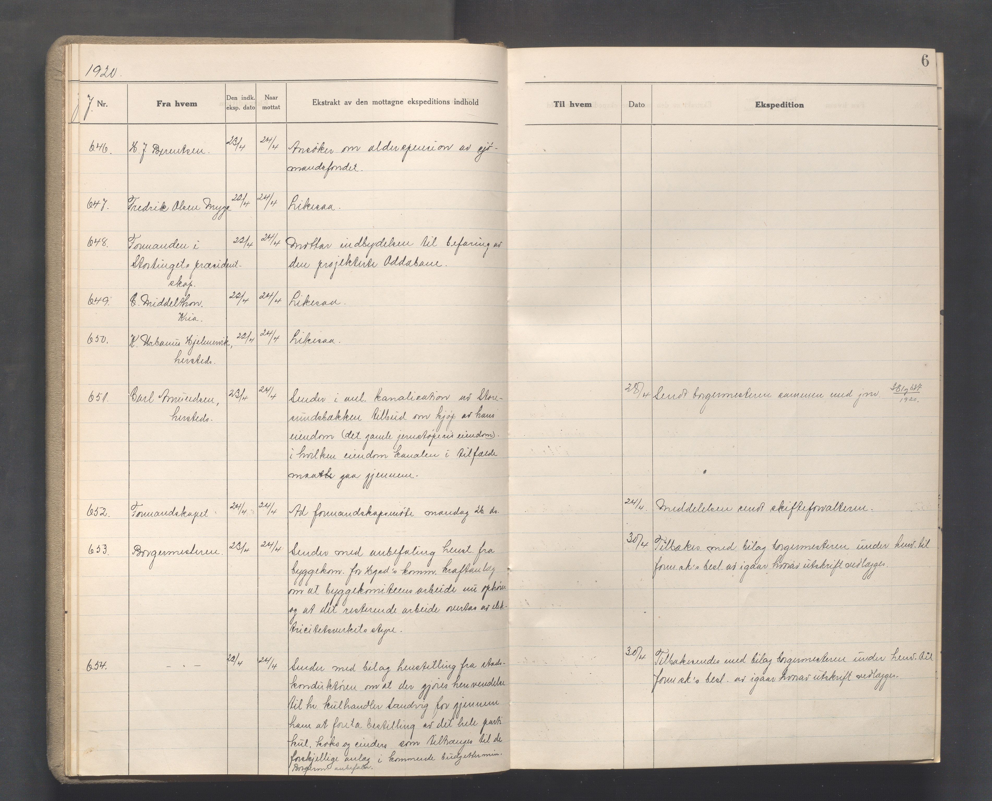 Haugesund kommune - Formannskapet, IKAR/X-0001/C/L0010: Journal, 1920-1921, p. 6