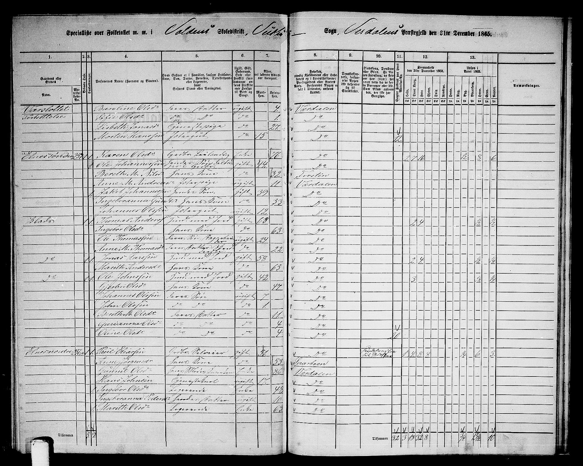 RA, 1865 census for Verdal, 1865, p. 251