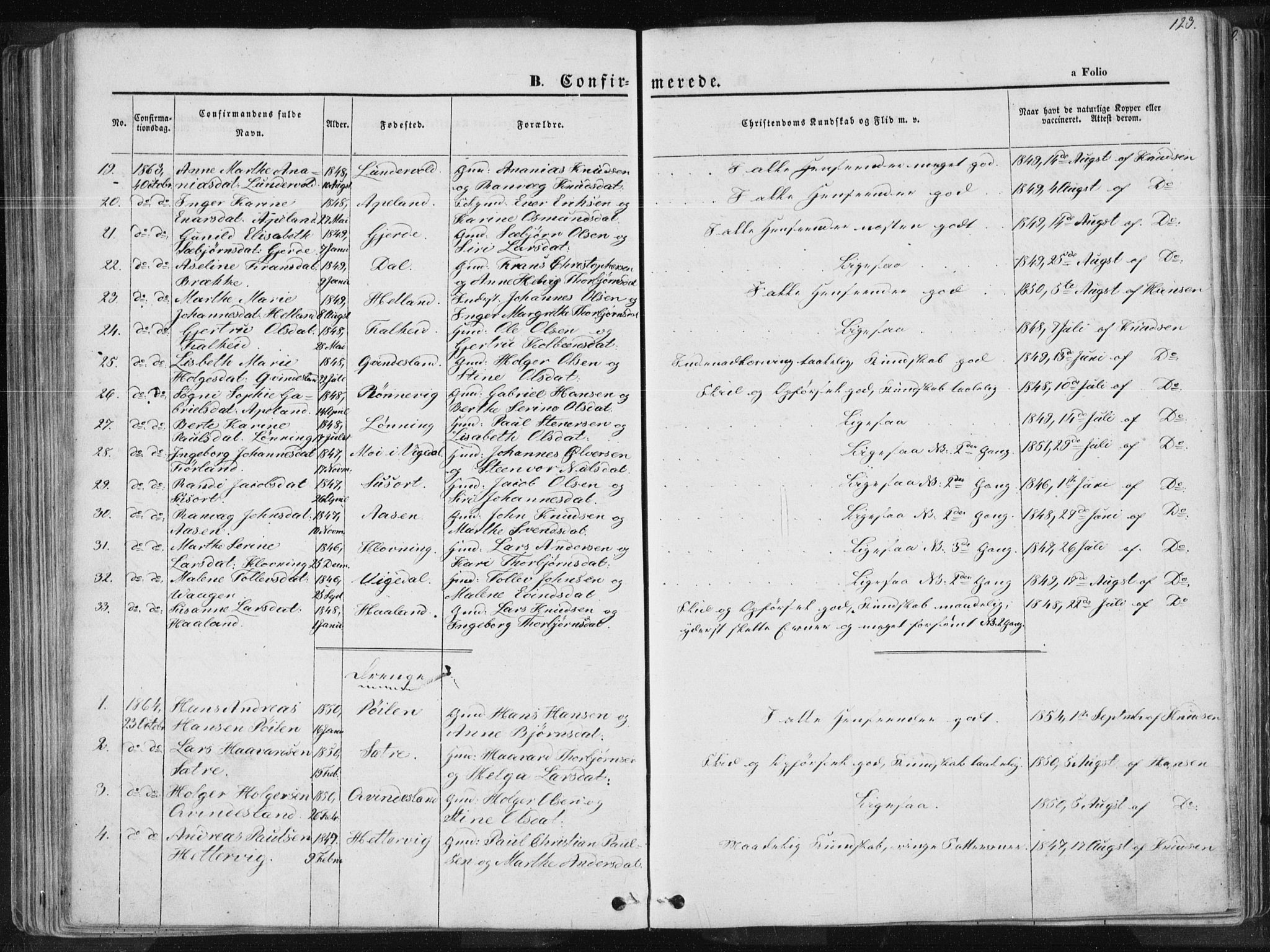 Tysvær sokneprestkontor, SAST/A -101864/H/Ha/Haa/L0003: Parish register (official) no. A 3, 1856-1865, p. 123