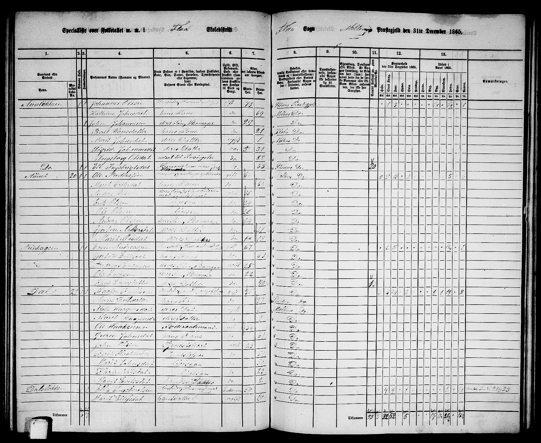 RA, 1865 census for Melhus, 1865, p. 140