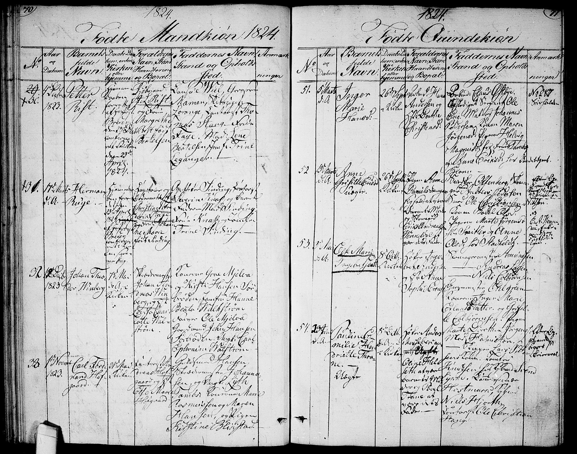 Halden prestekontor Kirkebøker, SAO/A-10909/G/Ga/L0002: Parish register (copy) no. 2, 1821-1834, p. 70-71