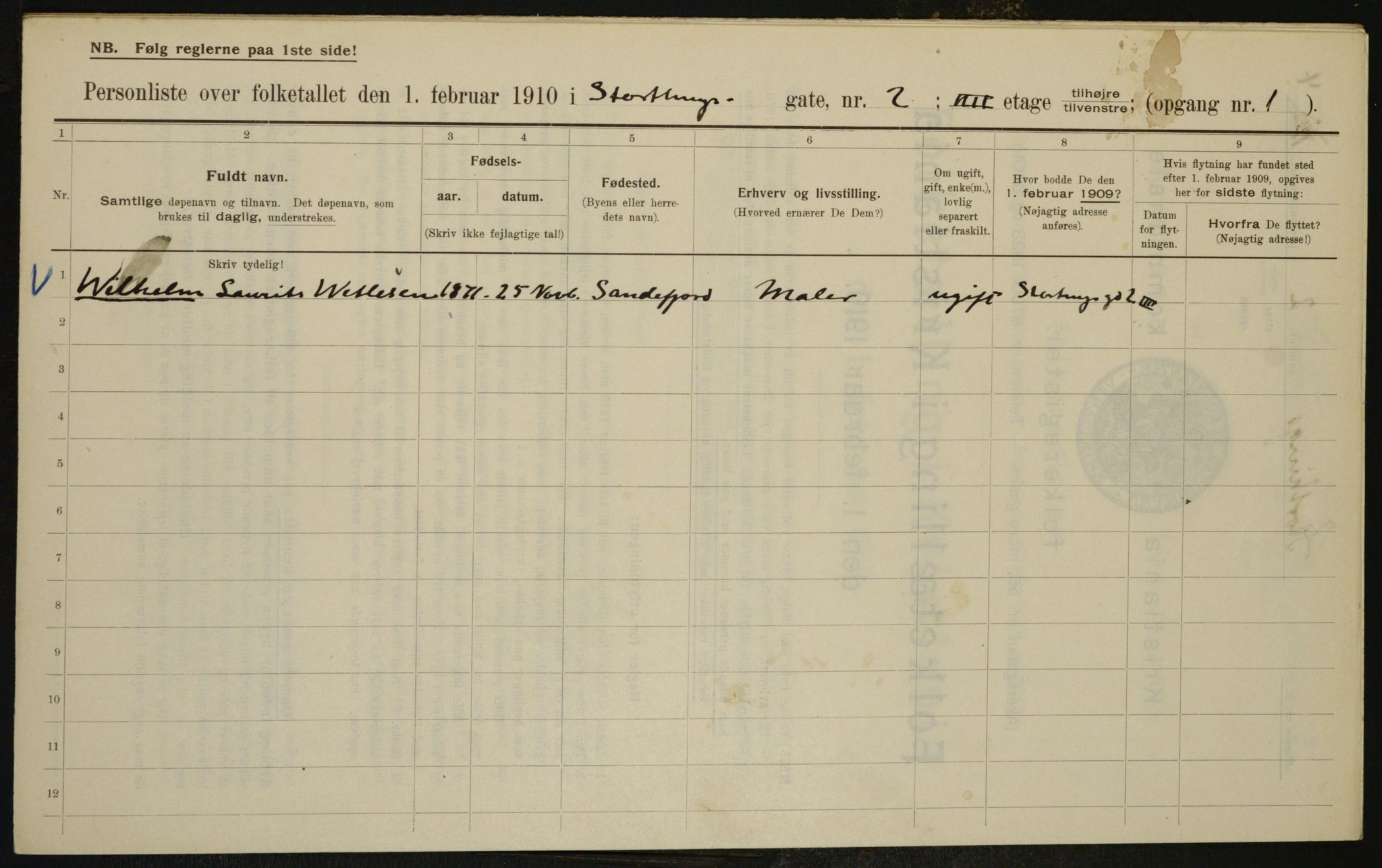 OBA, Municipal Census 1910 for Kristiania, 1910, p. 98313