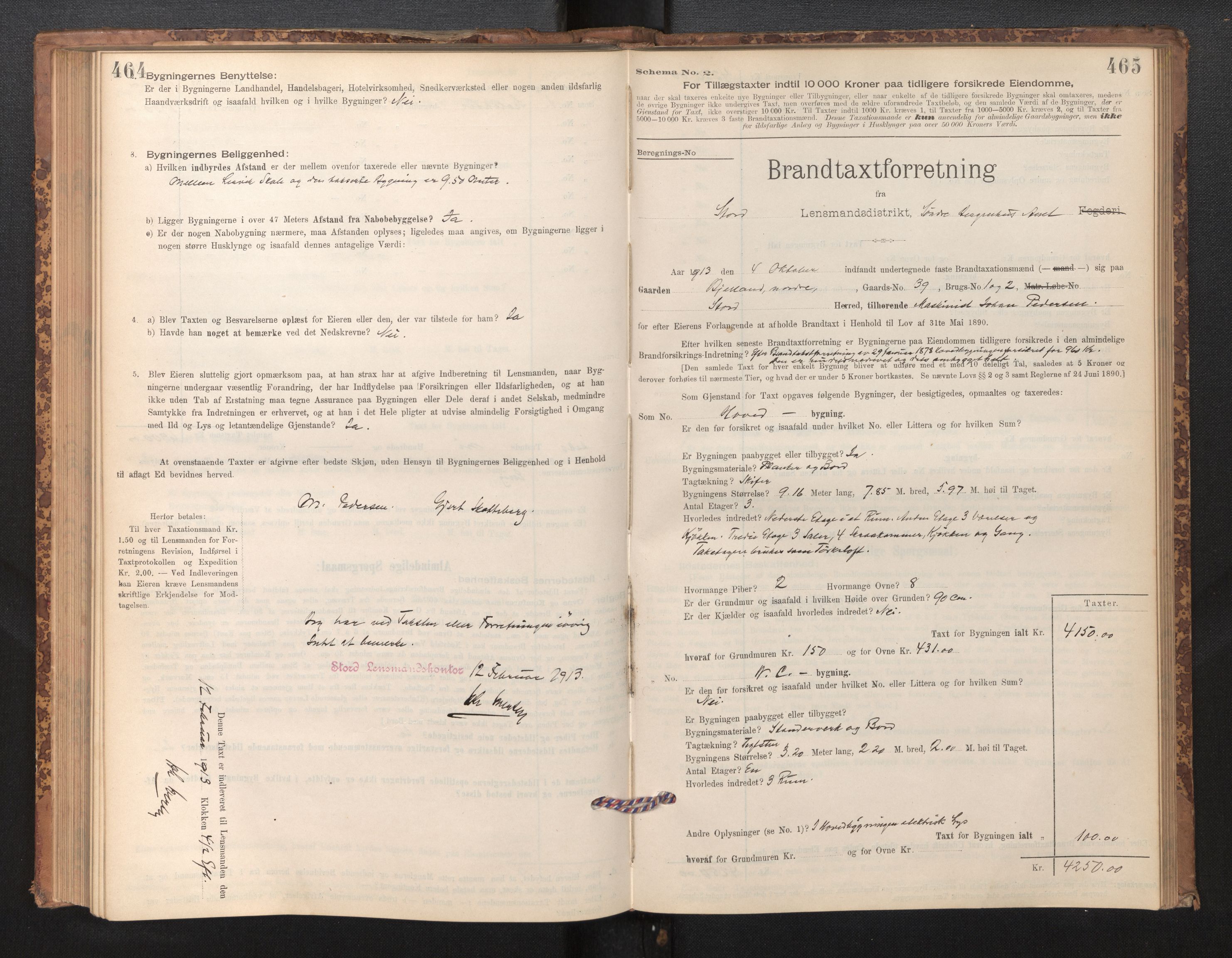 Lensmannen i Stord, SAB/A-35001/0012/L0002: Branntakstprotokoll, skjematakst, 1897-1922, p. 464-465