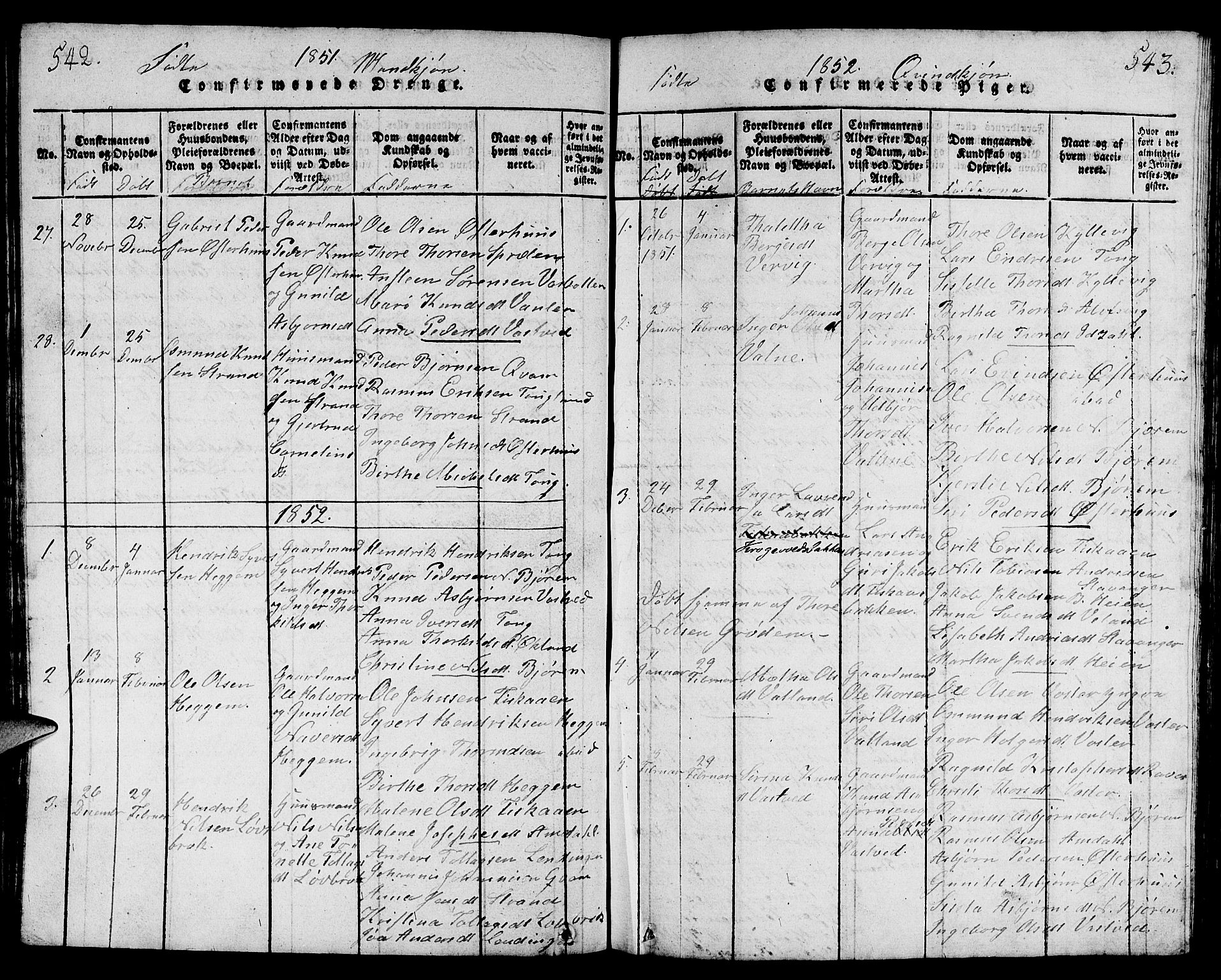 Strand sokneprestkontor, AV/SAST-A-101828/H/Ha/Hab/L0001: Parish register (copy) no. B 1, 1816-1854, p. 542-543