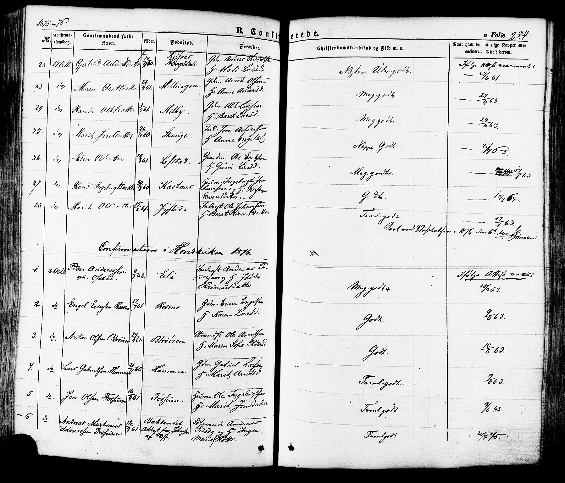 Ministerialprotokoller, klokkerbøker og fødselsregistre - Sør-Trøndelag, SAT/A-1456/665/L0772: Parish register (official) no. 665A07, 1856-1878, p. 284
