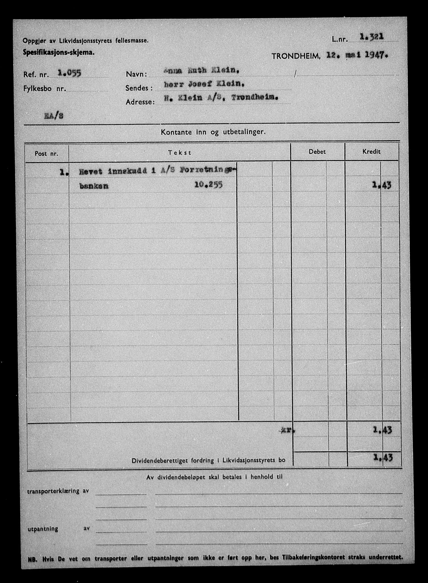 Justisdepartementet, Tilbakeføringskontoret for inndratte formuer, AV/RA-S-1564/H/Hc/Hca/L0900: --, 1945-1947, p. 336