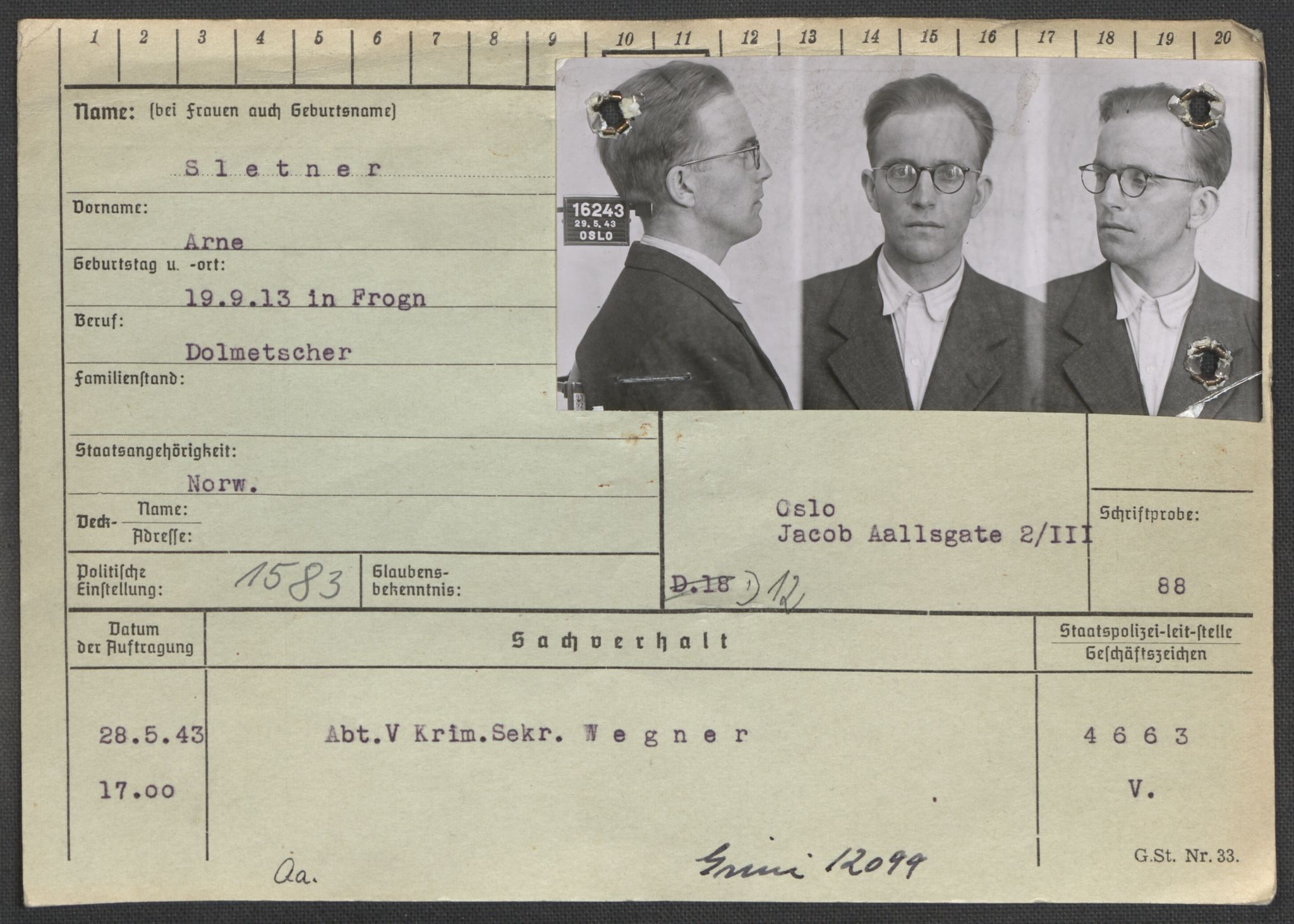 Befehlshaber der Sicherheitspolizei und des SD, RA/RAFA-5969/E/Ea/Eaa/L0009: Register over norske fanger i Møllergata 19: Ru-Sy, 1940-1945, p. 898