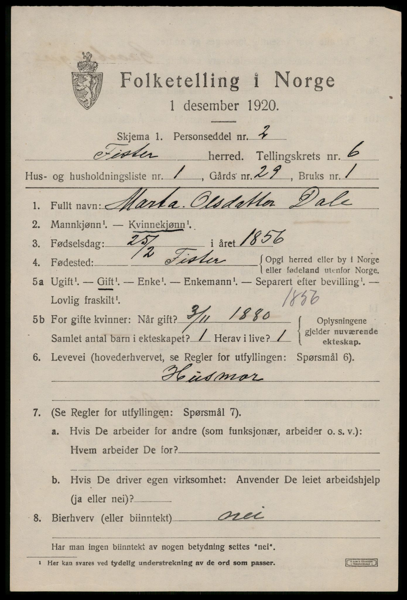 SAST, 1920 census for Fister, 1920, p. 1769