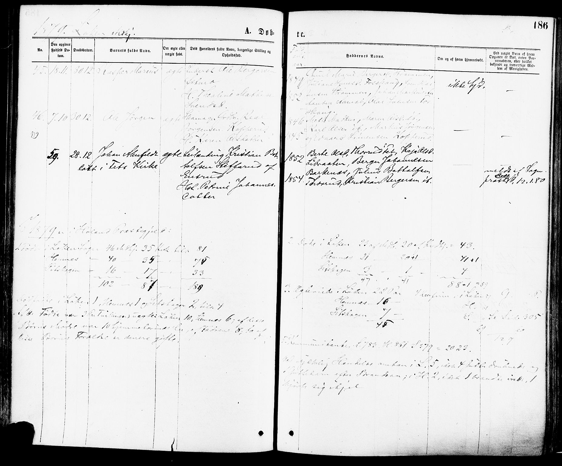 Høland prestekontor Kirkebøker, SAO/A-10346a/F/Fa/L0012.a: Parish register (official) no. I 12A, 1869-1879, p. 186