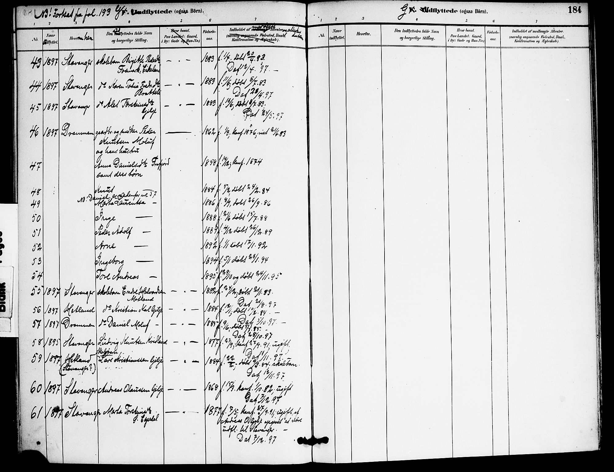Høgsfjord sokneprestkontor, SAST/A-101624/H/Ha/Haa/L0006: Parish register (official) no. A 6, 1885-1897, p. 184