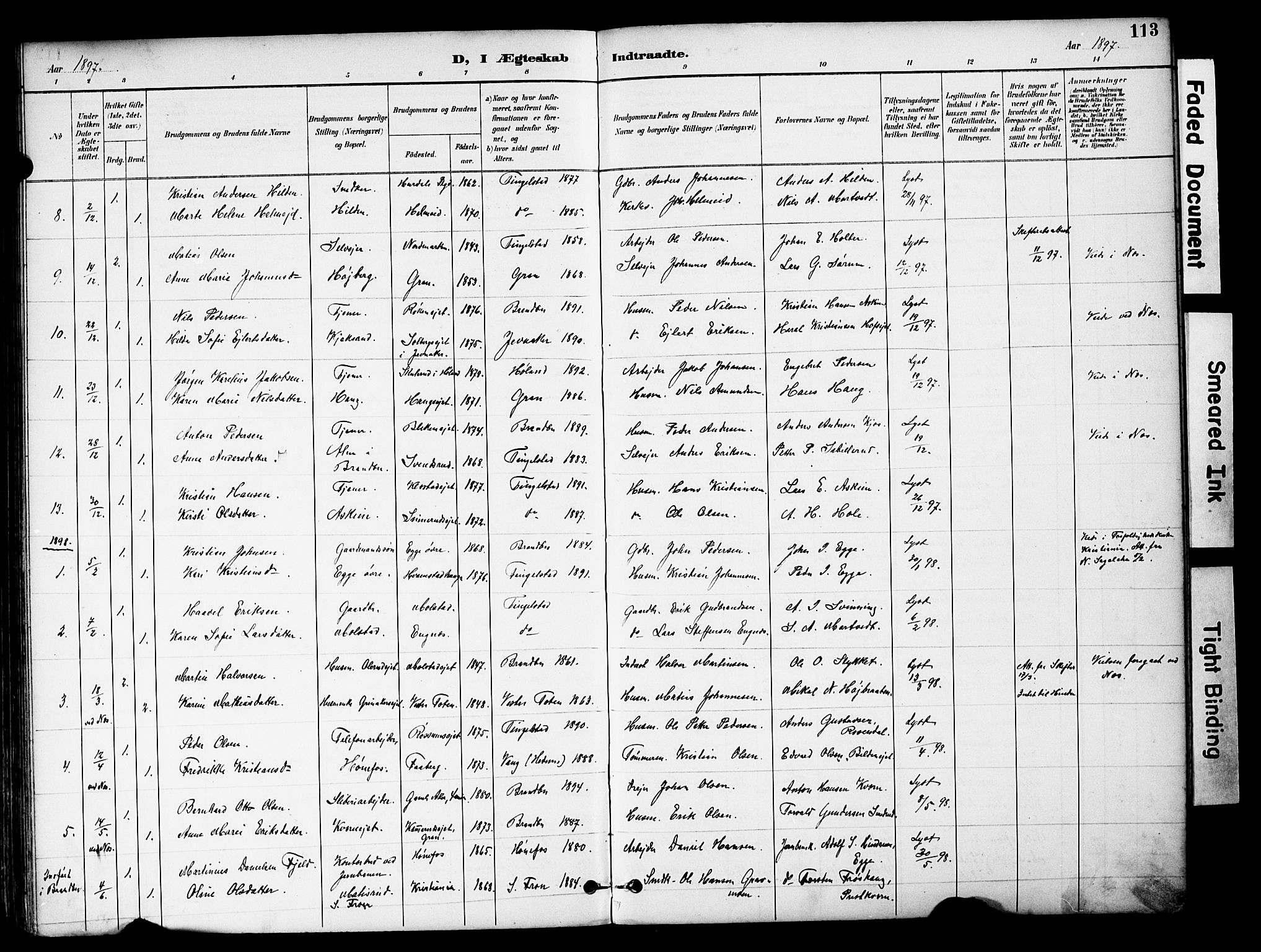 Brandbu prestekontor, SAH/PREST-114/H/Ha/Hab/L0006: Parish register (copy) no. 6, 1893-1902, p. 113