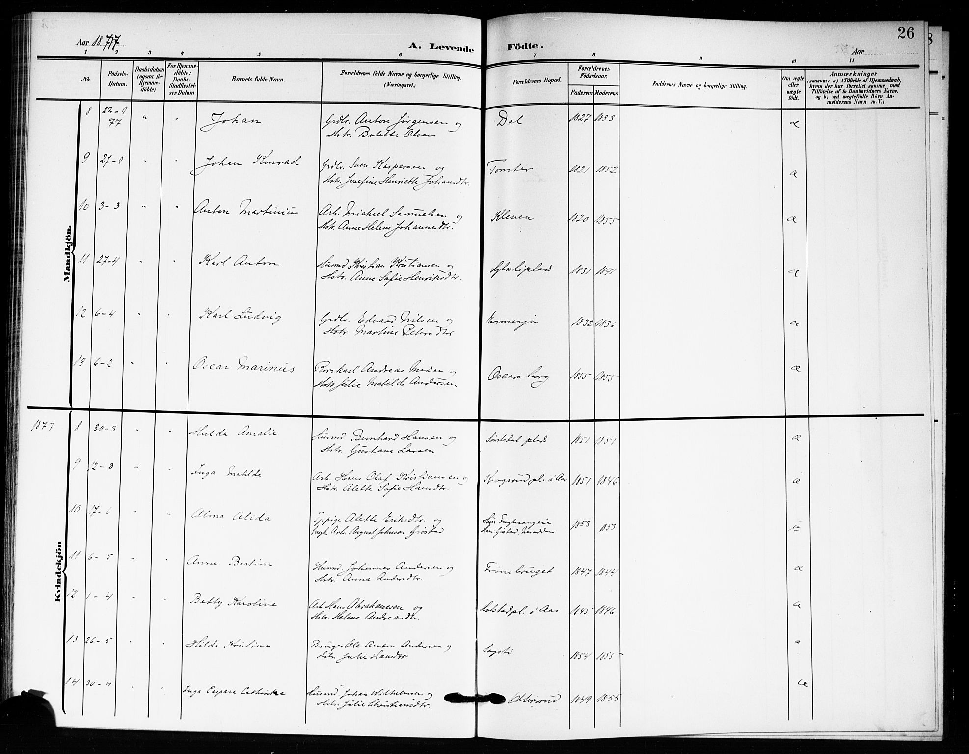 Drøbak prestekontor Kirkebøker, SAO/A-10142a/F/Fc/L0001: Parish register (official) no. III 1, 1871-1900, p. 26