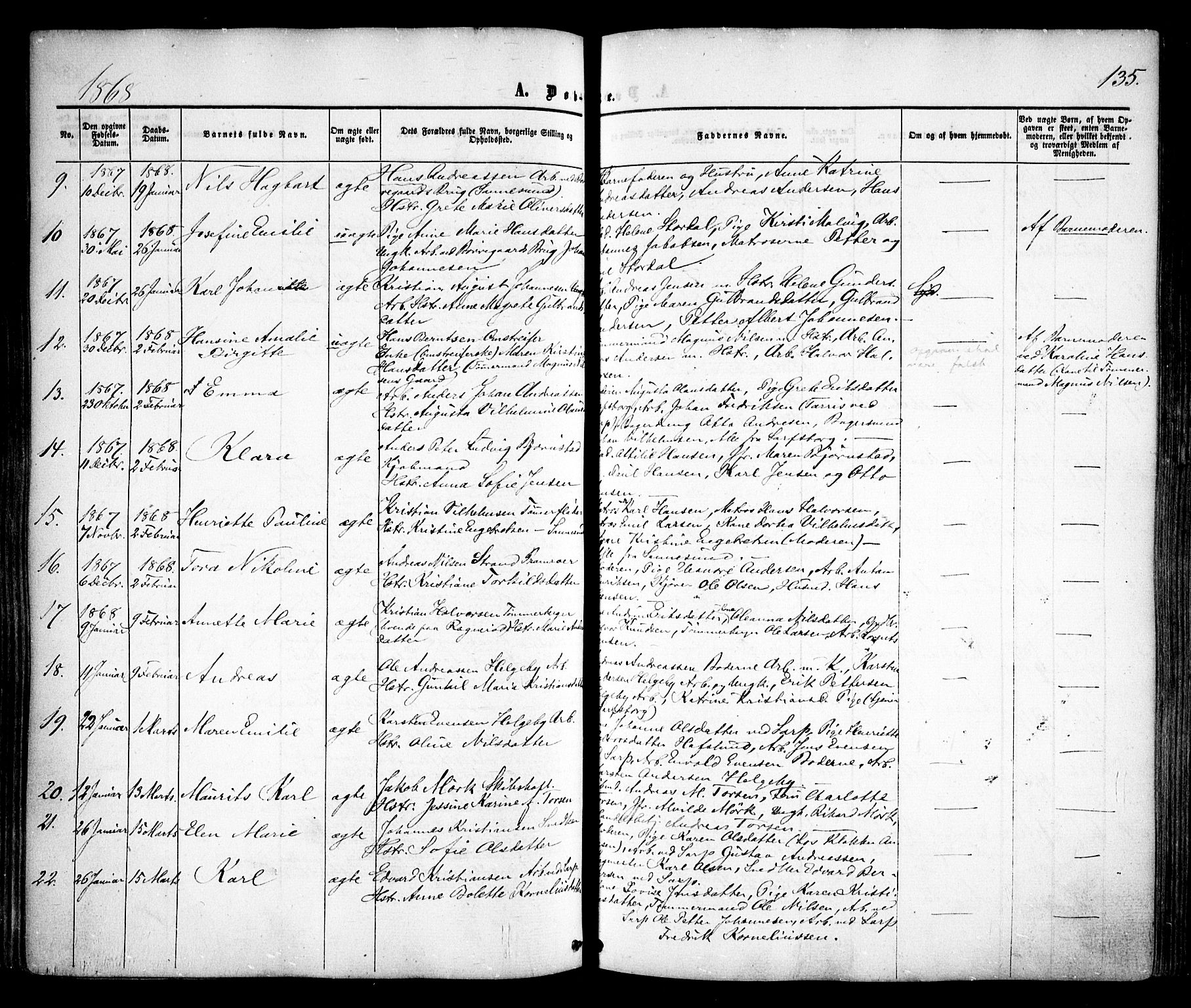 Sarpsborg prestekontor Kirkebøker, SAO/A-2006/F/Fa/L0001: Parish register (official) no. 1, 1859-1868, p. 135