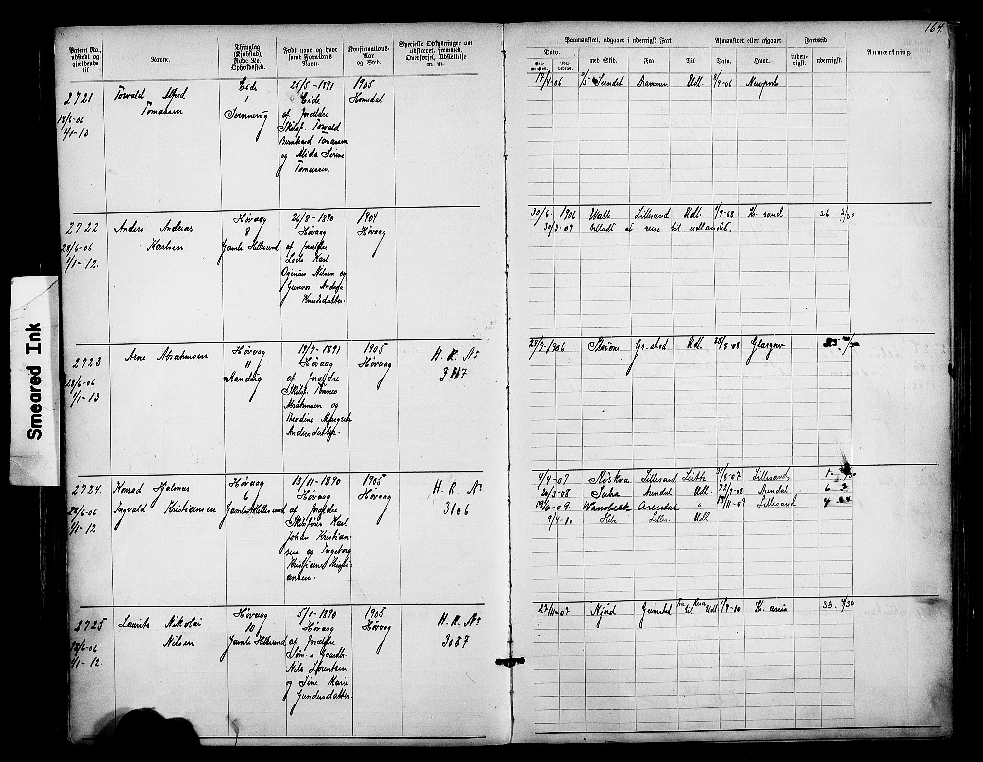 Lillesand mønstringskrets, AV/SAK-2031-0014/F/Fa/L0003: Annotasjonsrulle nr 1911-3489 med register, W-9, 1891-1932, p. 193