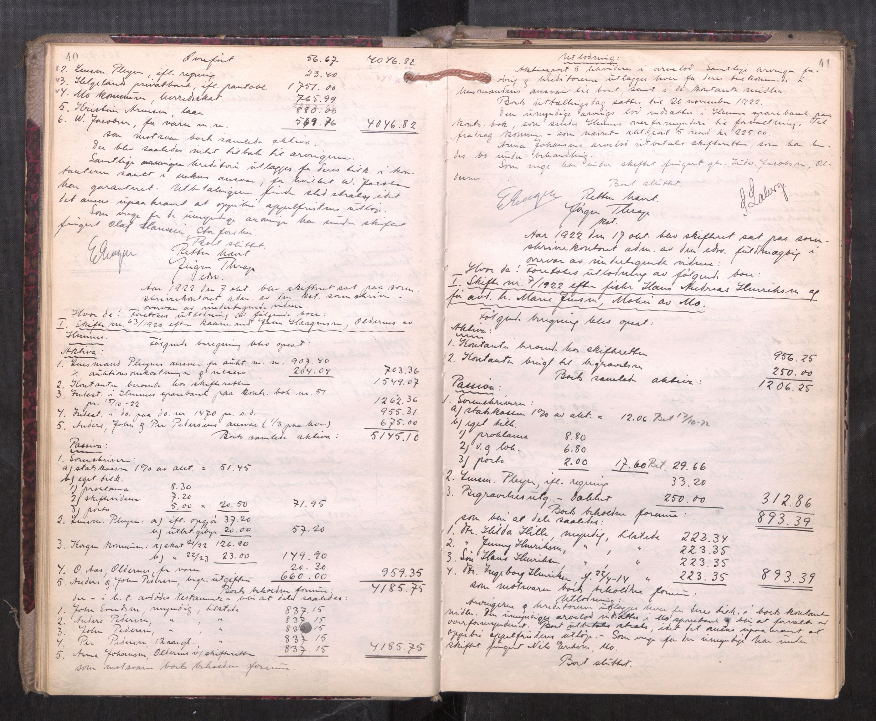 Rana sorenskriveri , AV/SAT-A-1108/1/3/3A/L0010: Skifteslutningsprotokoll, 1921-1927, p. 40-41