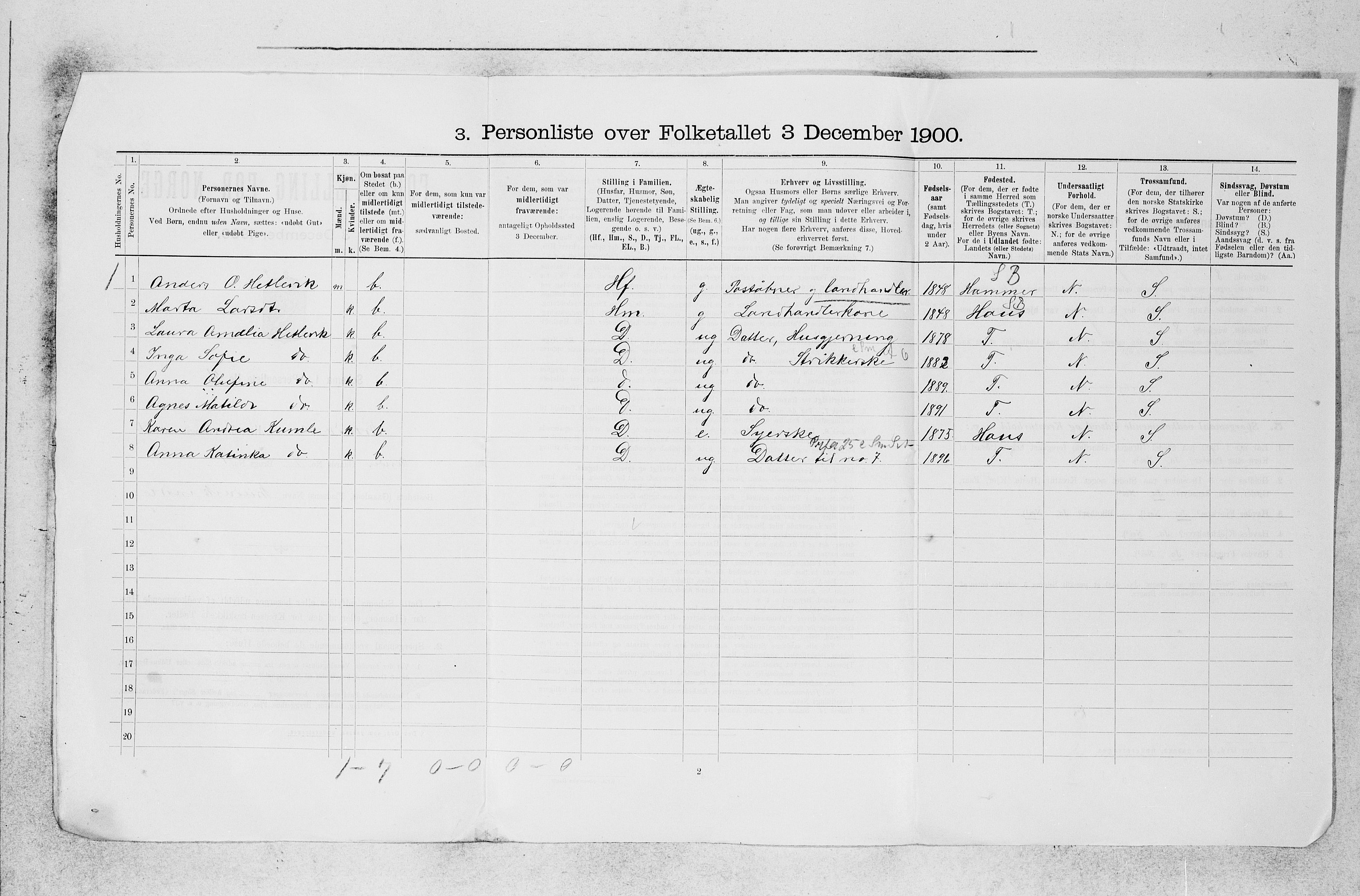 SAB, 1900 census for Bruvik, 1900, p. 29