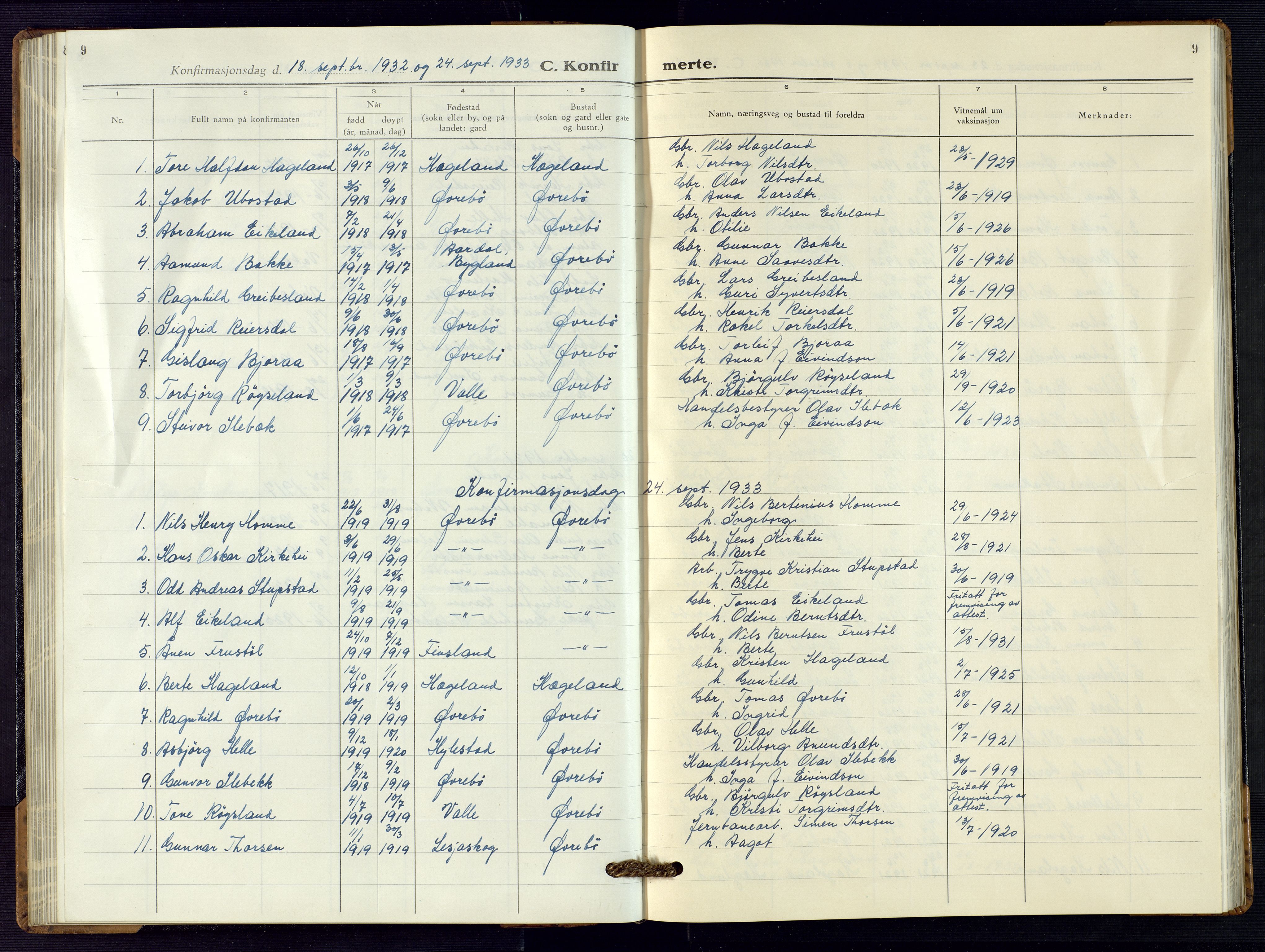 Vennesla sokneprestkontor, AV/SAK-1111-0045/Fb/Fbc/L0004: Parish register (copy) no. B 4, 1921-1972, p. 9