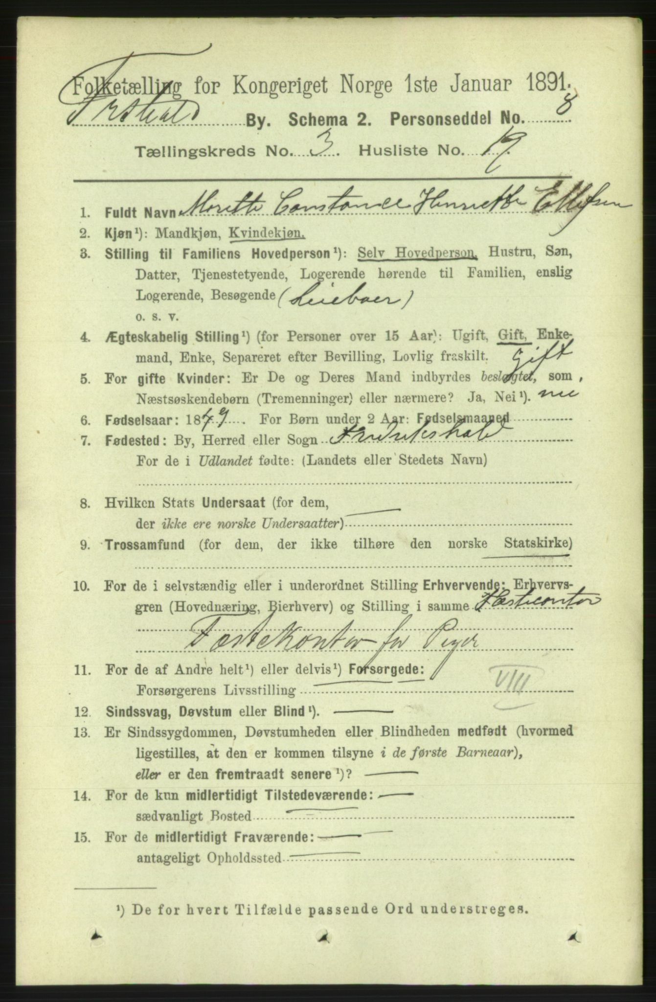 RA, 1891 census for 0101 Fredrikshald, 1891, p. 3444