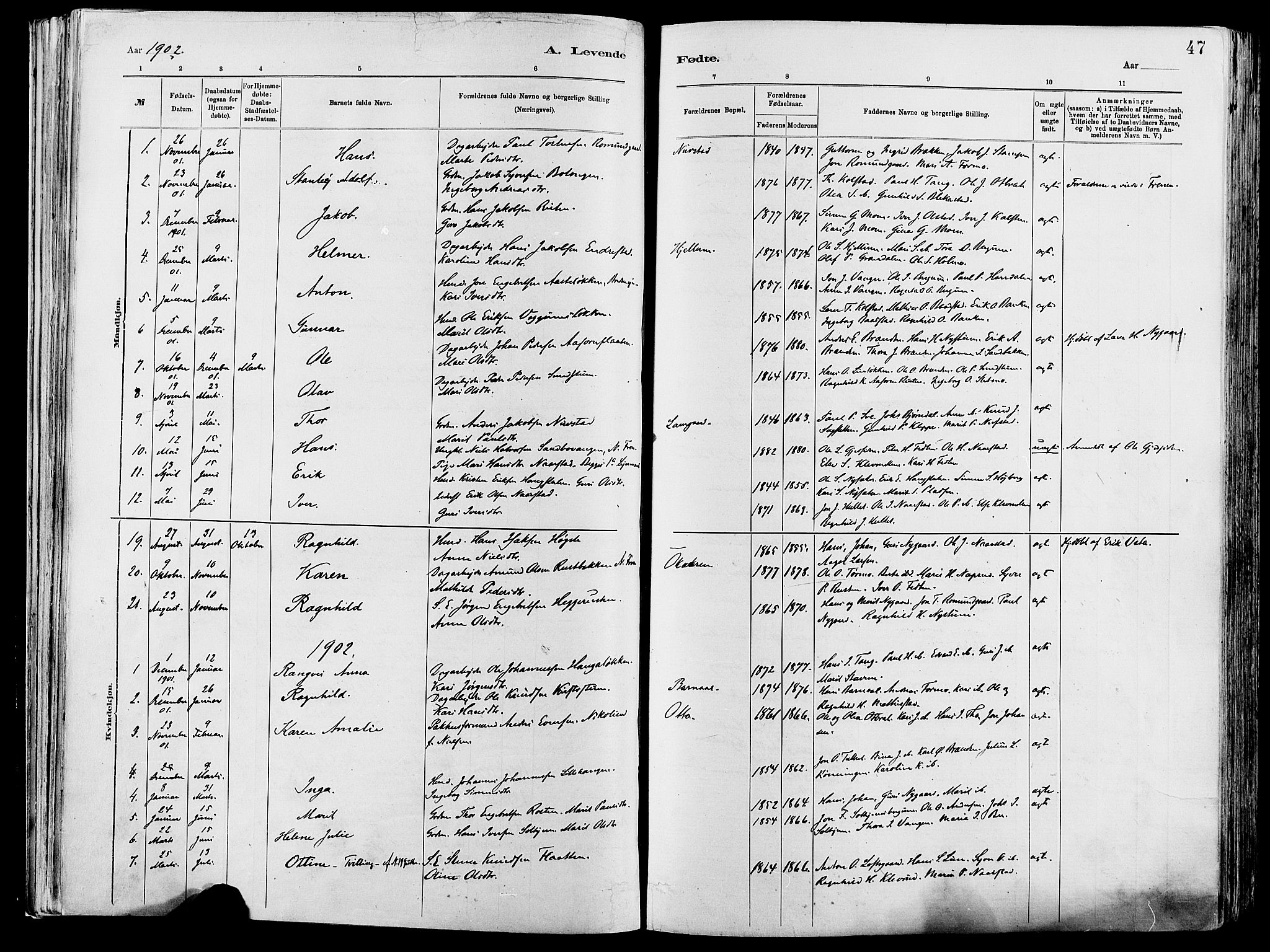 Vågå prestekontor, SAH/PREST-076/H/Ha/Haa/L0008: Parish register (official) no. 8, 1886-1904, p. 47
