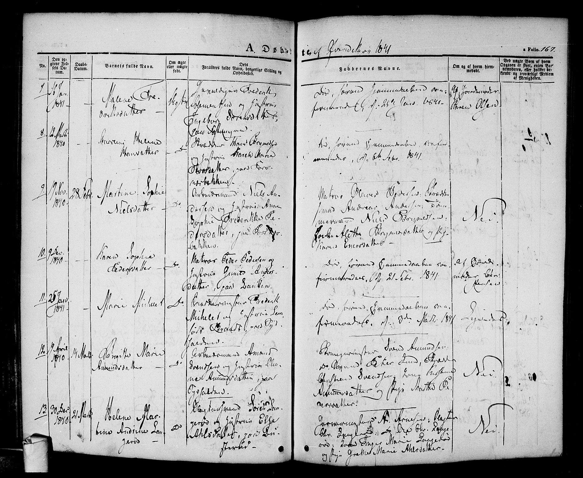 Halden prestekontor Kirkebøker, AV/SAO-A-10909/F/Fa/L0005: Parish register (official) no. I 5, 1834-1845, p. 167