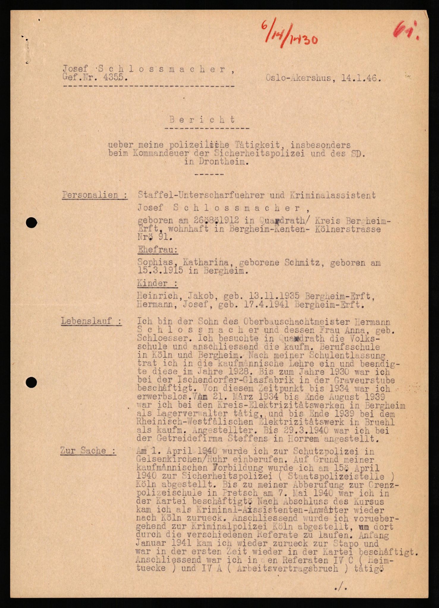 Forsvaret, Forsvarets overkommando II, AV/RA-RAFA-3915/D/Db/L0029: CI Questionaires. Tyske okkupasjonsstyrker i Norge. Tyskere., 1945-1946, p. 284