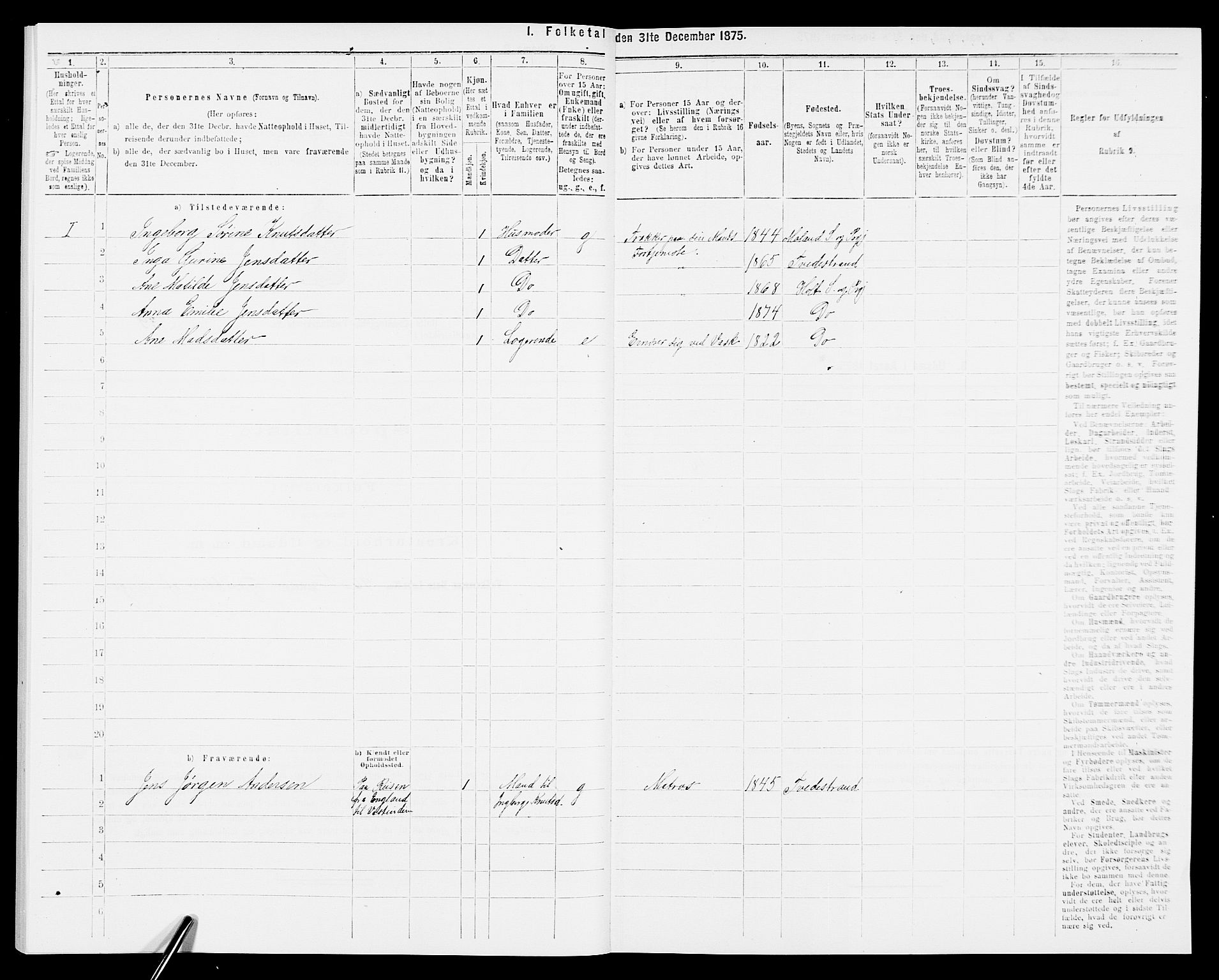 SAK, 1875 census for 0914L Holt/Holt, 1875, p. 852