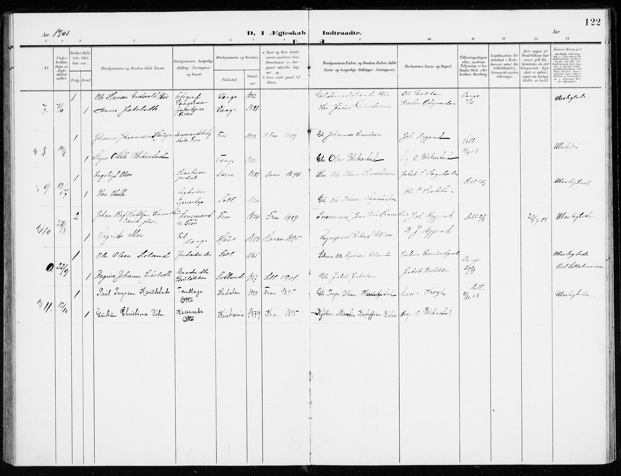 Sel prestekontor, AV/SAH-PREST-074/H/Ha/Haa/L0002: Parish register (official) no. 2, 1905-1919, p. 122