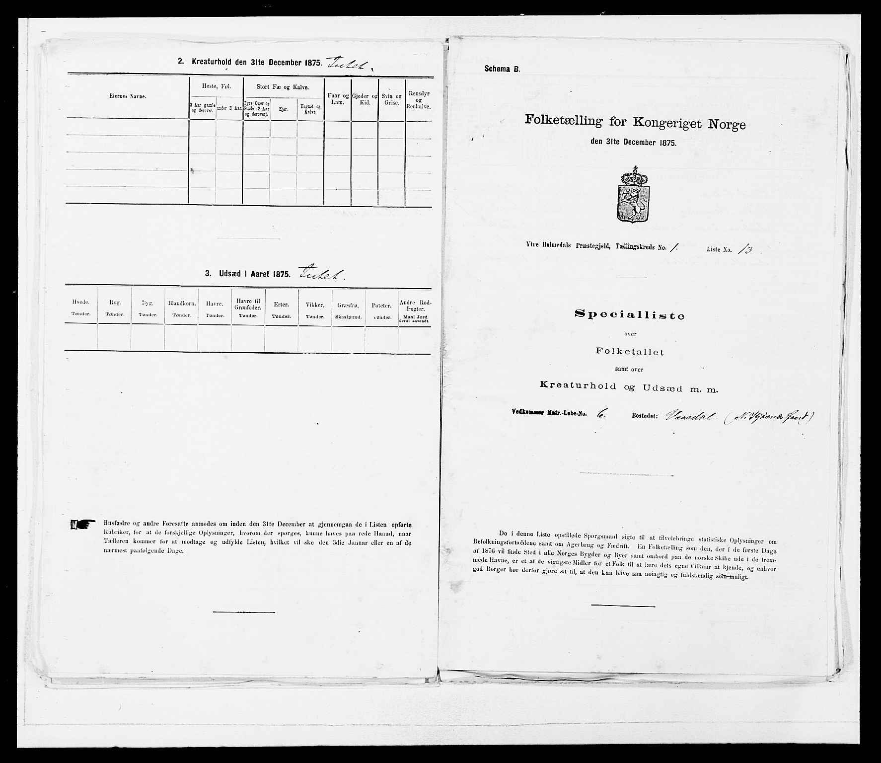 SAB, 1875 census for 1429P Ytre Holmedal, 1875, p. 73