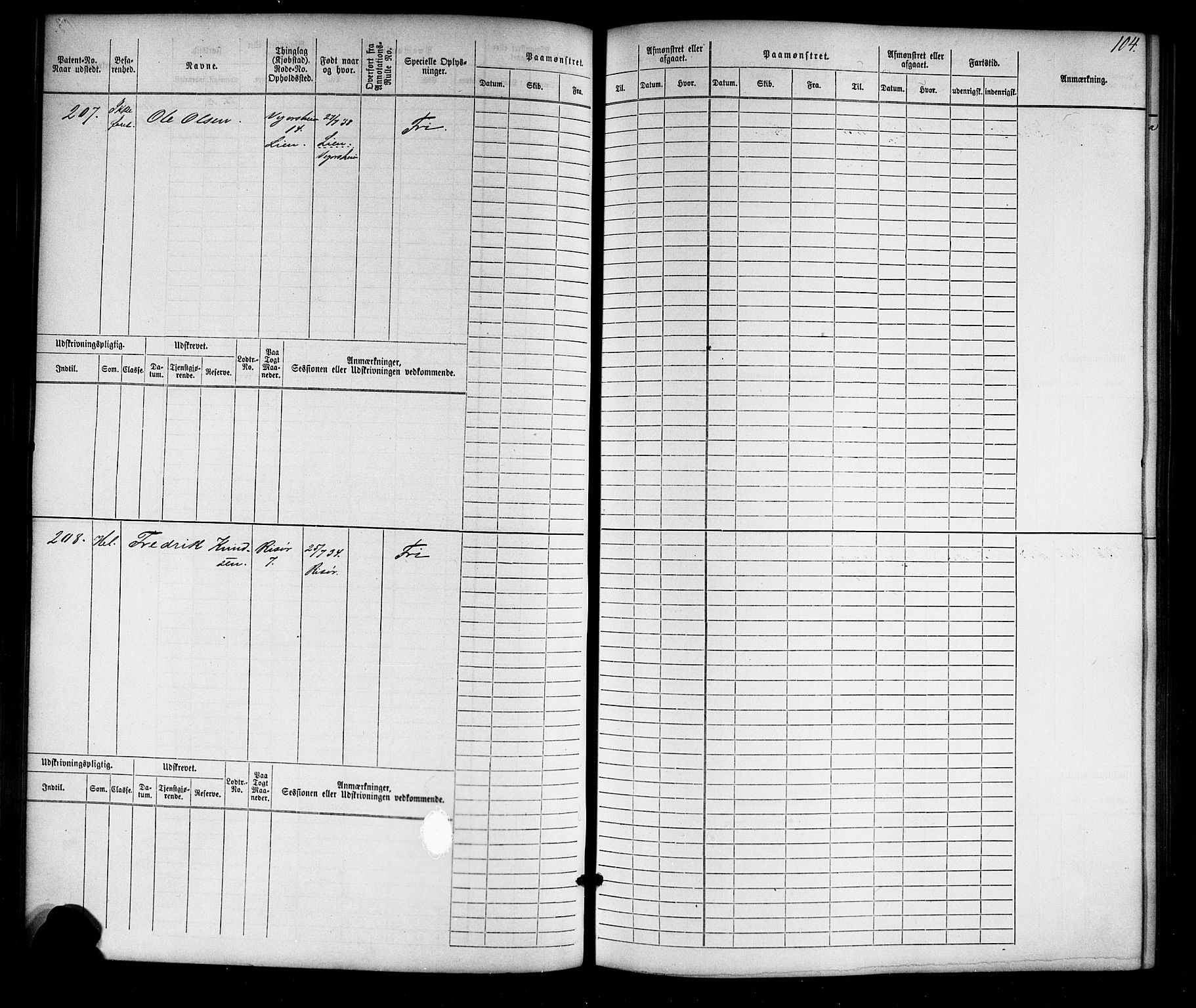 Risør mønstringskrets, SAK/2031-0010/F/Fb/L0010: Hovedrulle nr 1-770, T-9, 1869-1890, p. 105