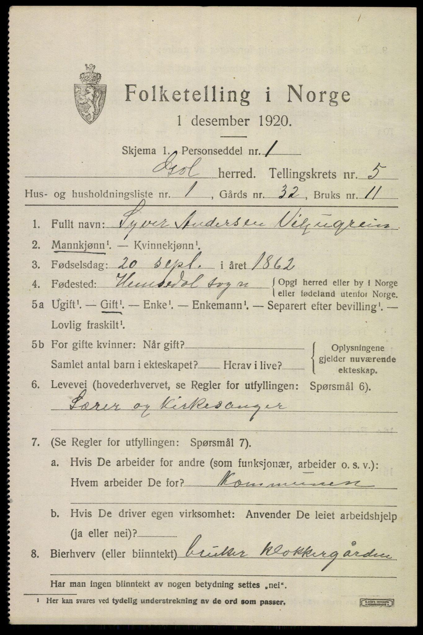 SAKO, 1920 census for Gol, 1920, p. 3530