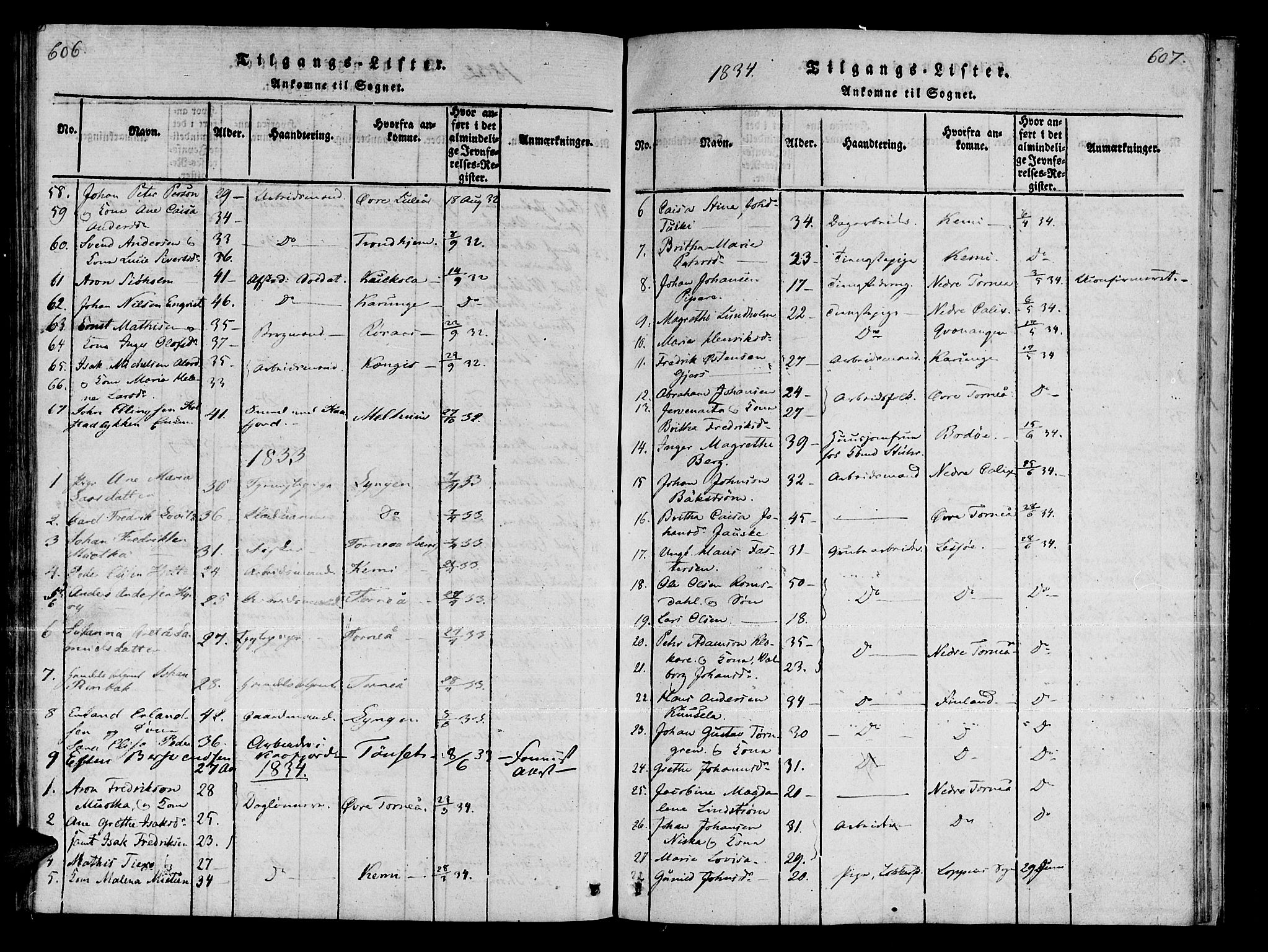 Talvik sokneprestkontor, SATØ/S-1337/H/Ha/L0008kirke: Parish register (official) no. 8, 1821-1837, p. 606-607