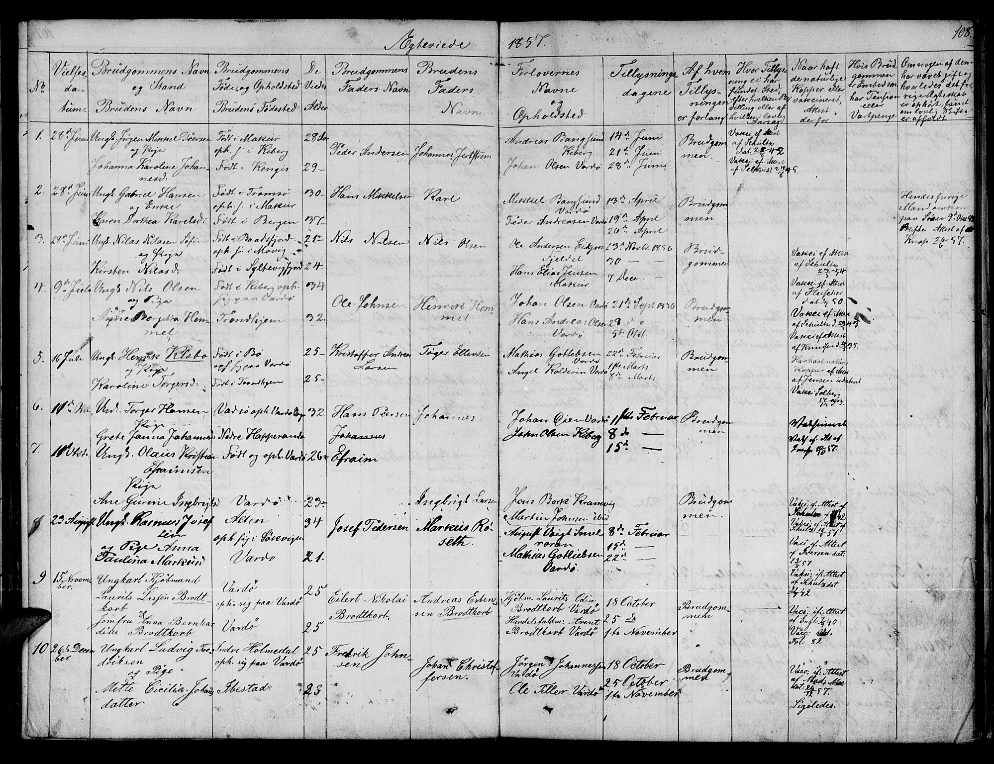 Vardø sokneprestkontor, SATØ/S-1332/H/Hb/L0001klokker: Parish register (copy) no. 1, 1844-1861, p. 108