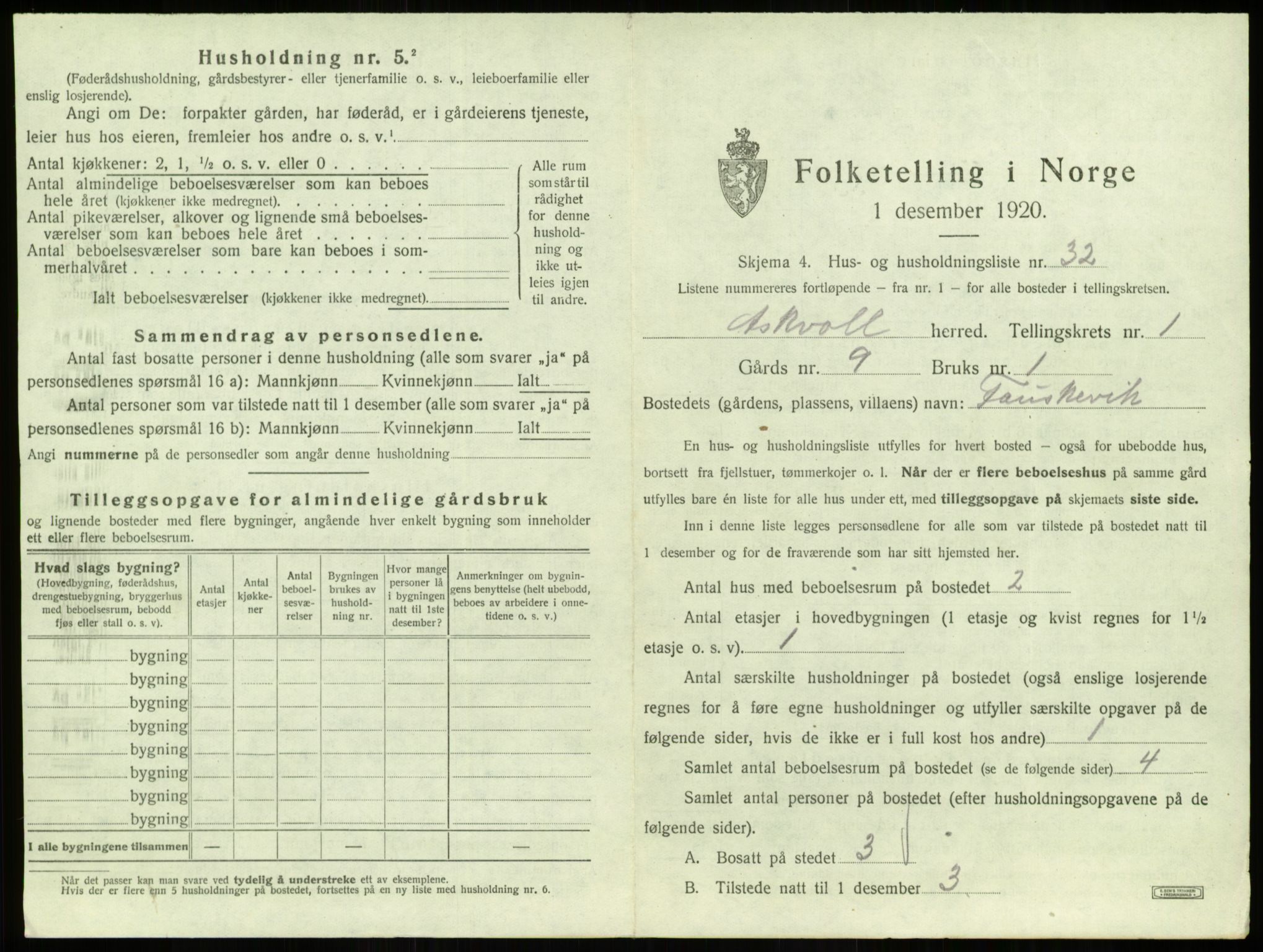 SAB, 1920 census for Askvoll, 1920, p. 135