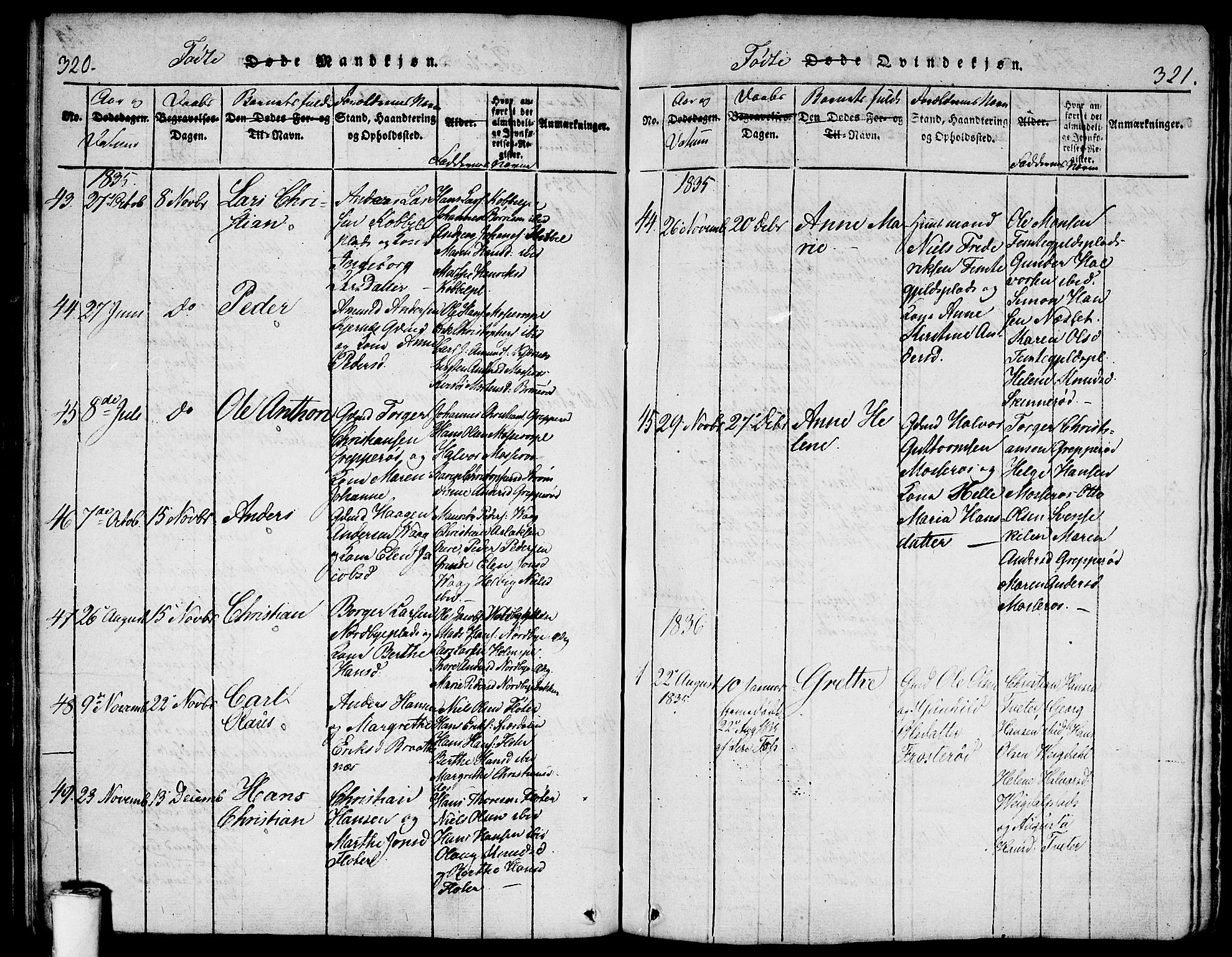 Våler prestekontor Kirkebøker, AV/SAO-A-11083/F/Fa/L0005: Parish register (official) no. I 5, 1815-1839, p. 320-321