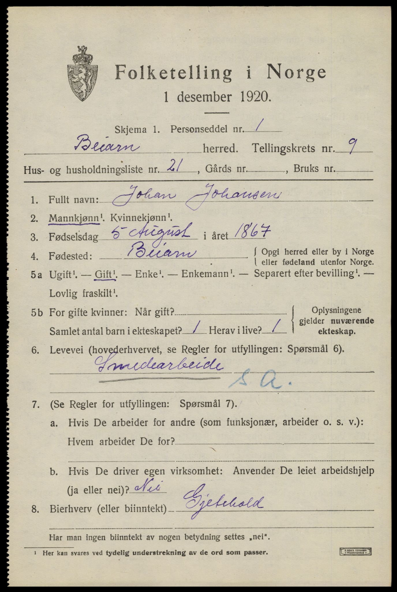 SAT, 1920 census for Beiarn, 1920, p. 4538