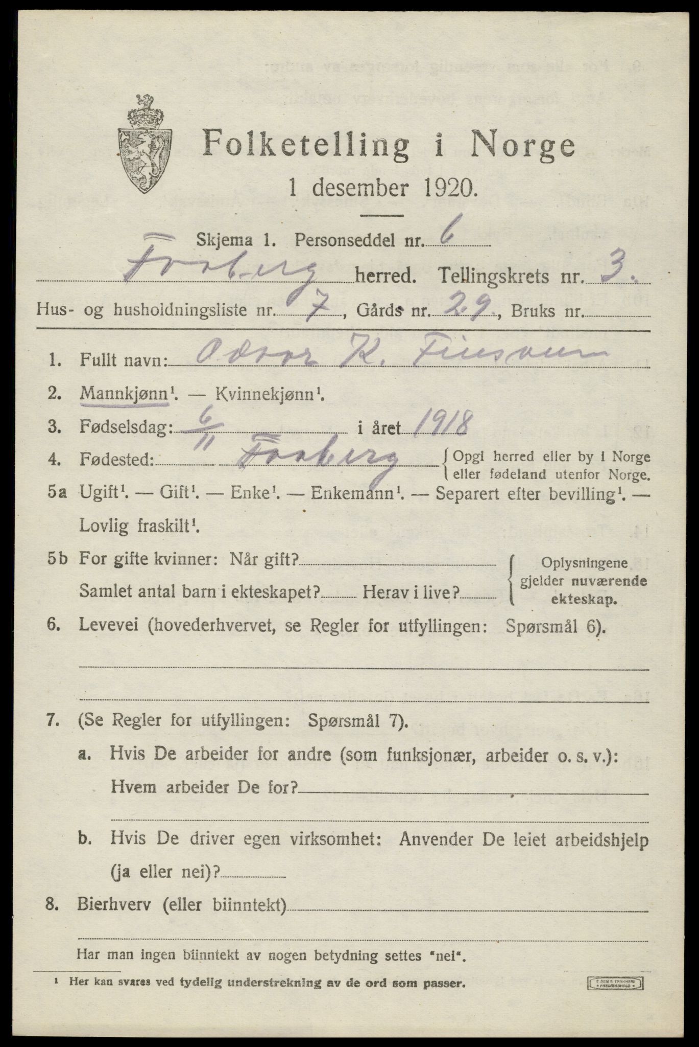 SAH, 1920 census for Fåberg, 1920, p. 3604