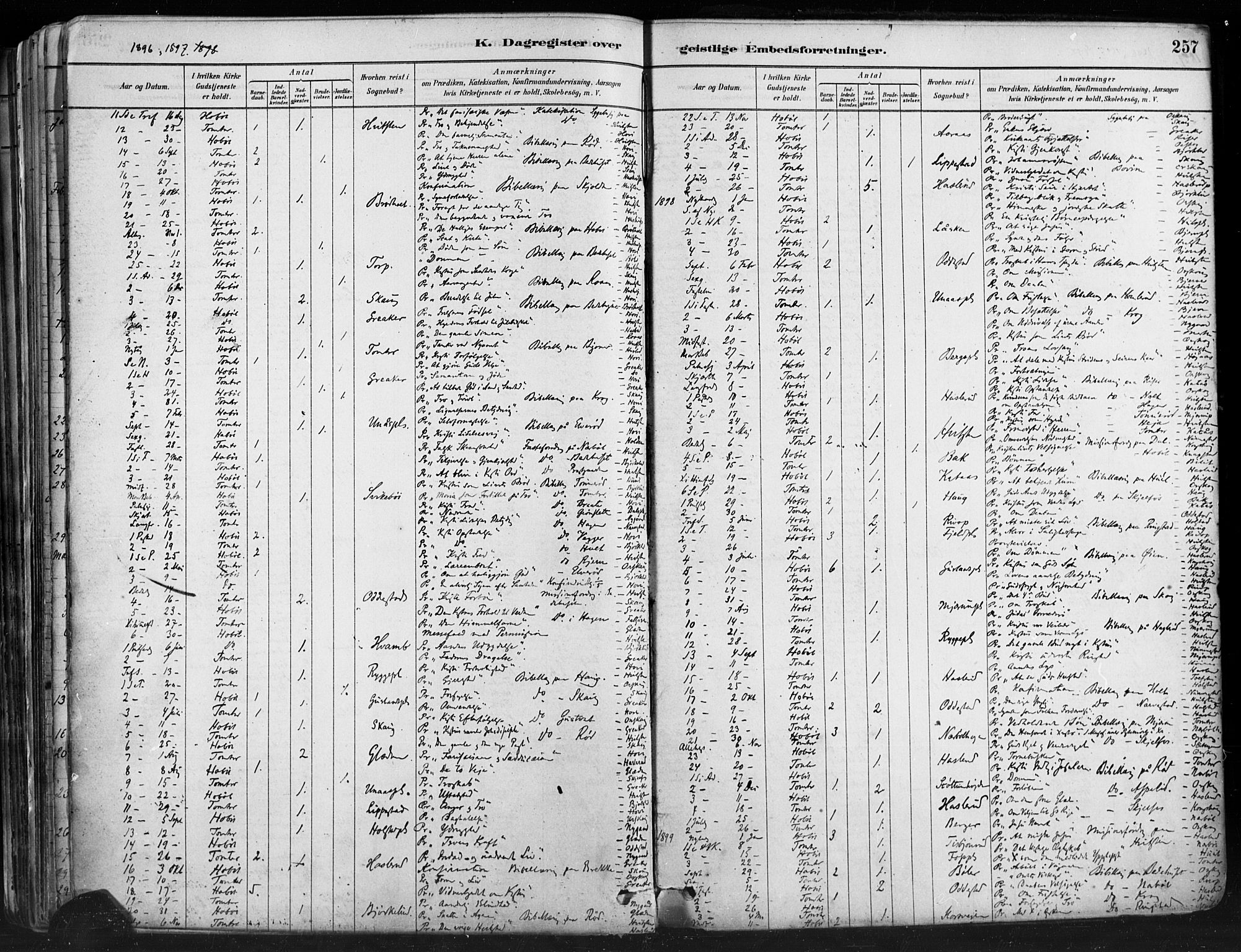 Hobøl prestekontor Kirkebøker, AV/SAO-A-2002/F/Fa/L0005: Parish register (official) no. I 5, 1878-1904, p. 257