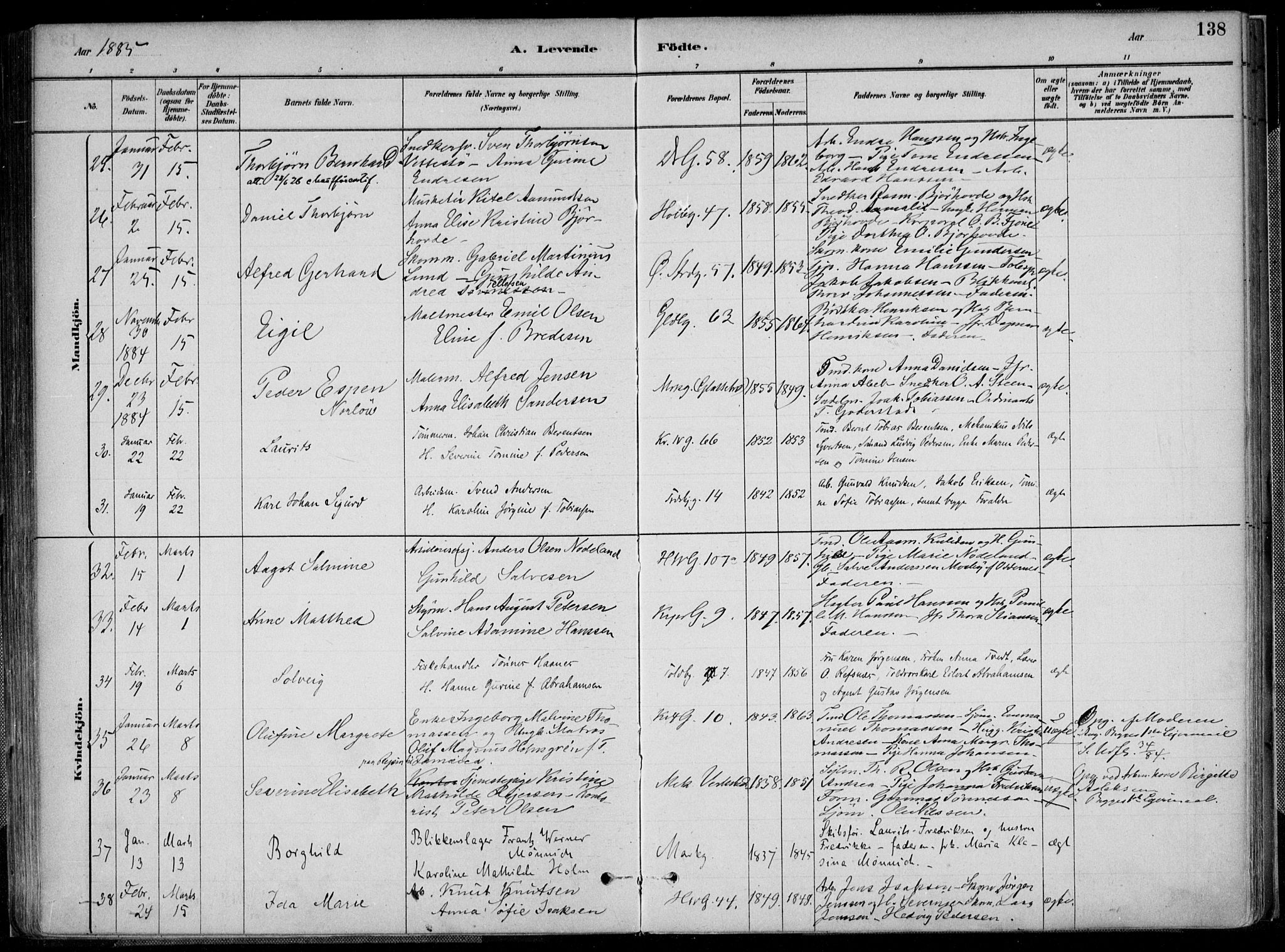 Kristiansand domprosti, SAK/1112-0006/F/Fa/L0016: Parish register (official) no. A 16A, 1880-1890, p. 138