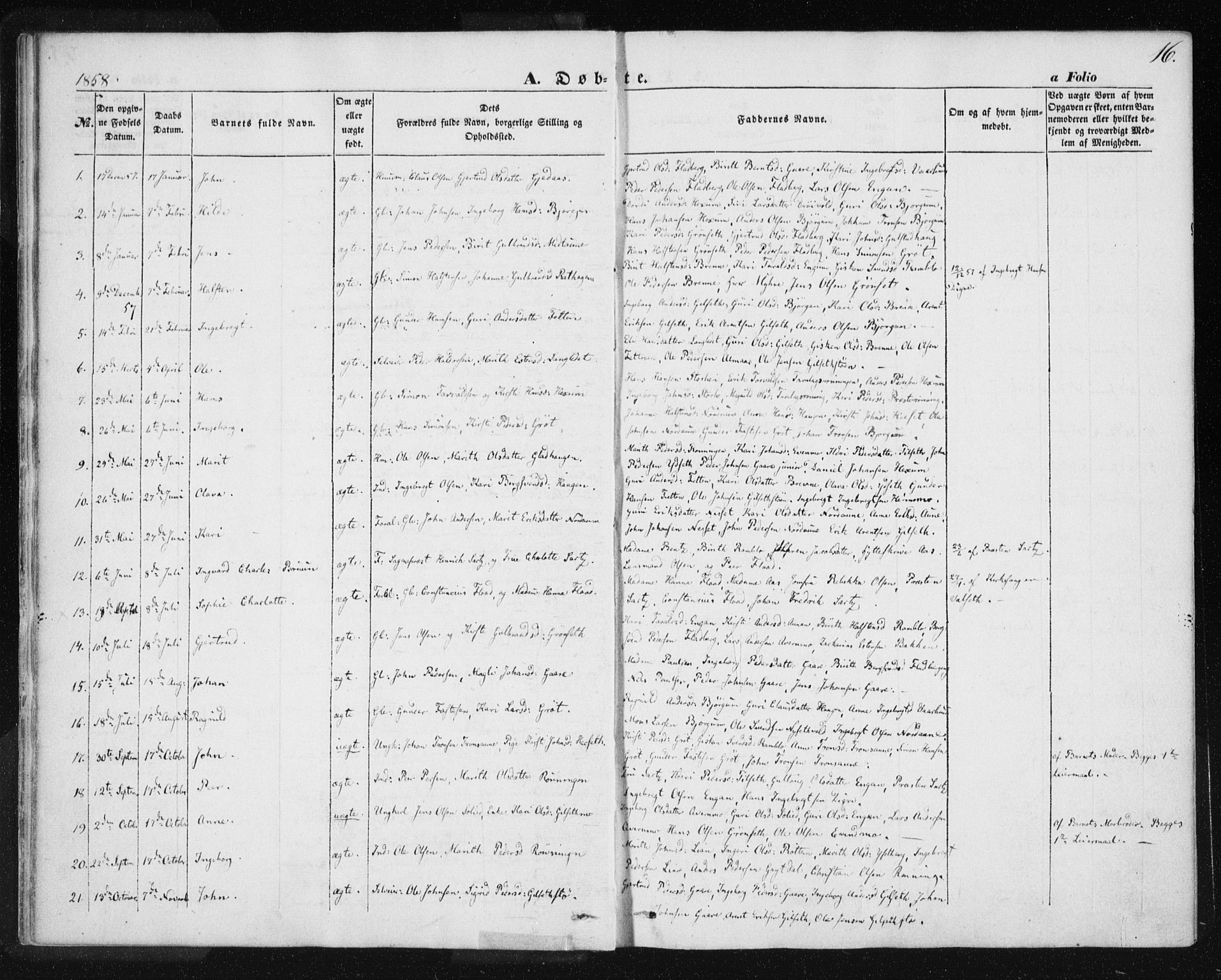 Ministerialprotokoller, klokkerbøker og fødselsregistre - Sør-Trøndelag, SAT/A-1456/685/L0963: Parish register (official) no. 685A06 /1, 1846-1859, p. 16