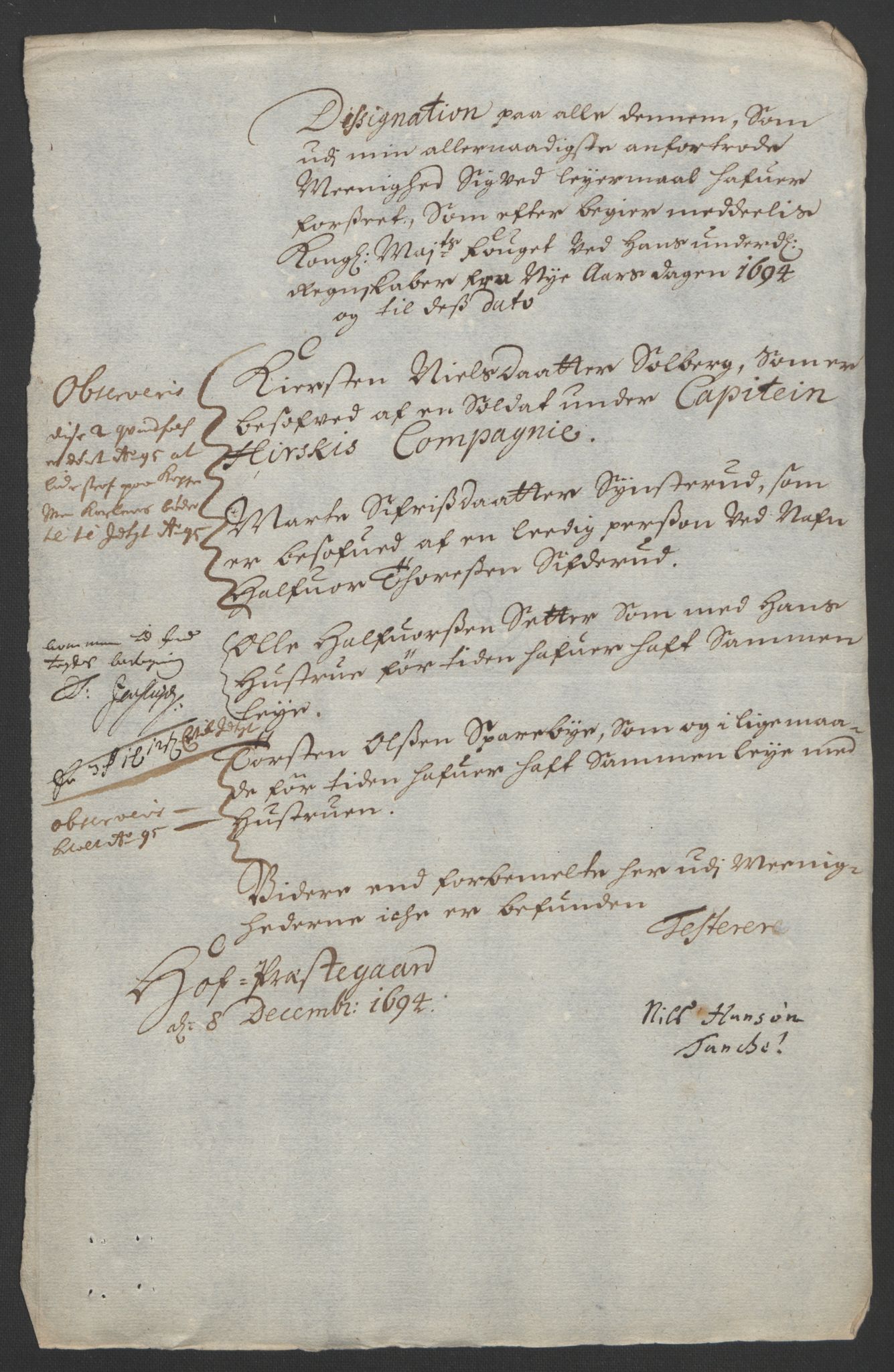 Rentekammeret inntil 1814, Reviderte regnskaper, Fogderegnskap, AV/RA-EA-4092/R13/L0832: Fogderegnskap Solør, Odal og Østerdal, 1694, p. 131