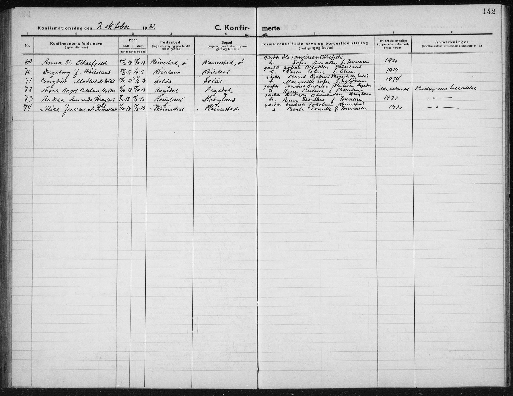 Kvinesdal sokneprestkontor, SAK/1111-0026/F/Fb/Fbb/L0004: Parish register (copy) no. B 4, 1917-1938, p. 142