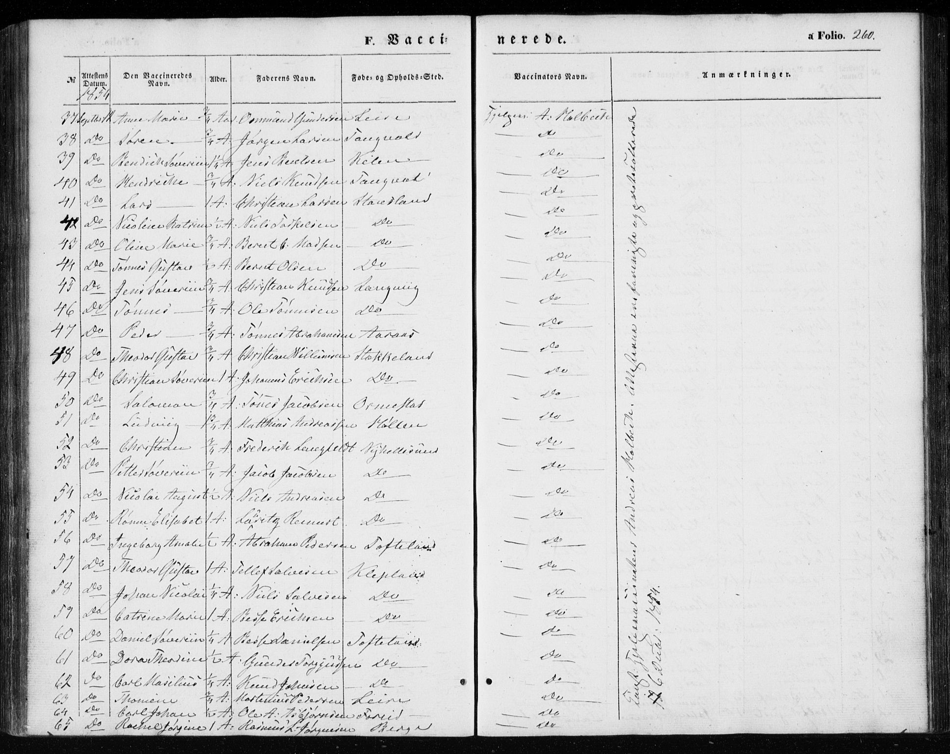 Søgne sokneprestkontor, AV/SAK-1111-0037/F/Fa/Fab/L0010: Parish register (official) no. A 10, 1853-1869, p. 260