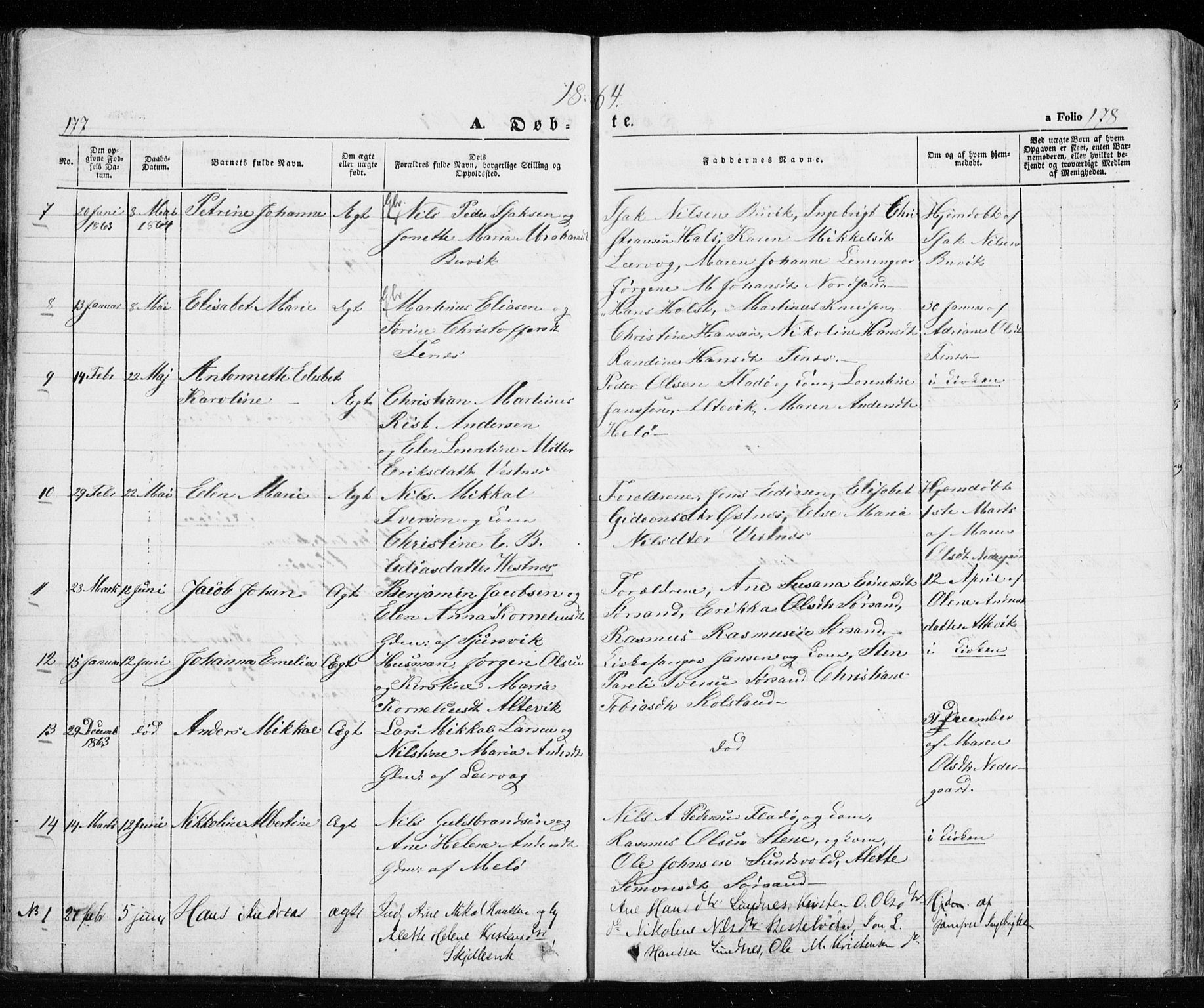 Trondenes sokneprestkontor, AV/SATØ-S-1319/H/Ha/L0010kirke: Parish register (official) no. 10, 1840-1865, p. 177-178