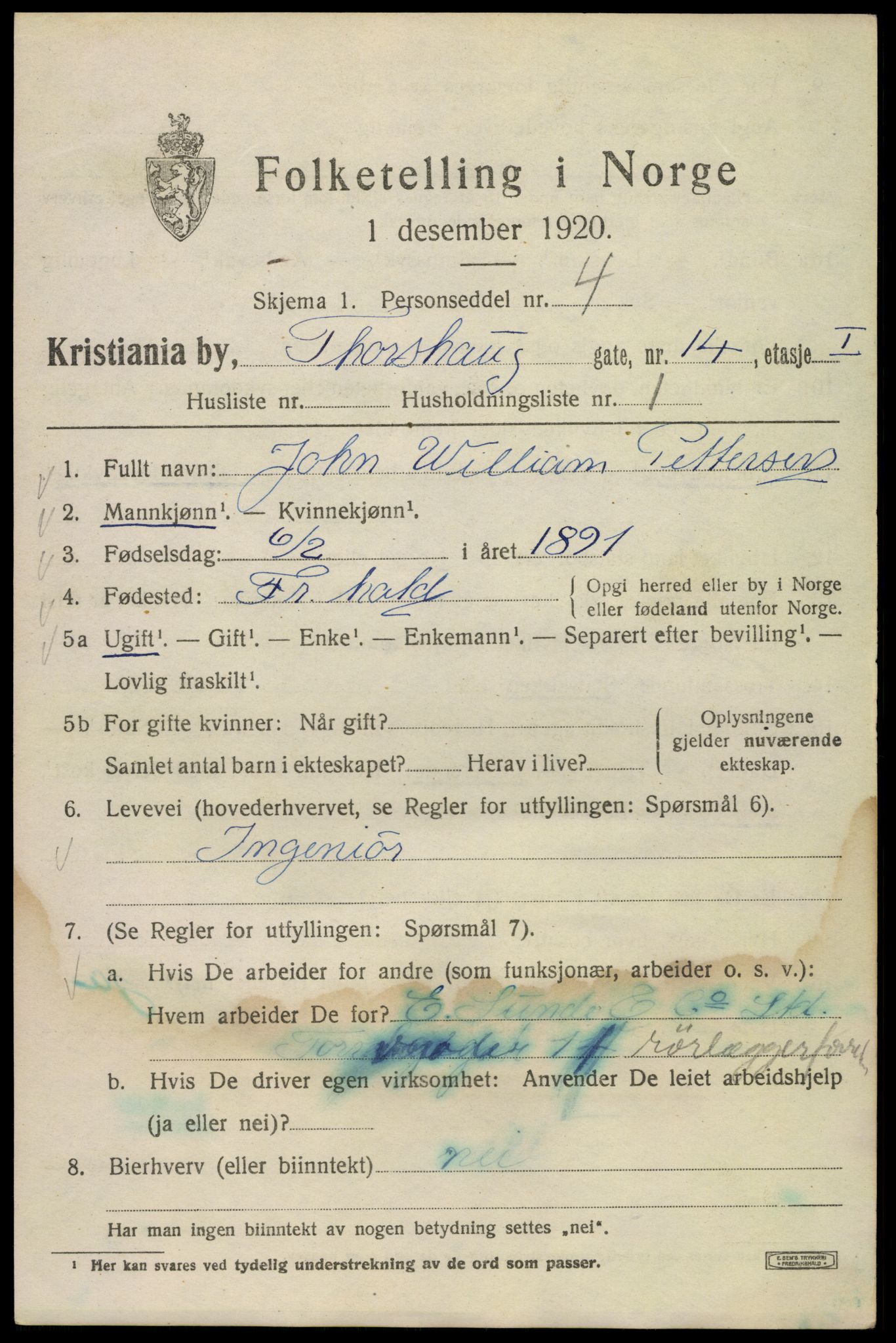 SAO, 1920 census for Kristiania, 1920, p. 592493