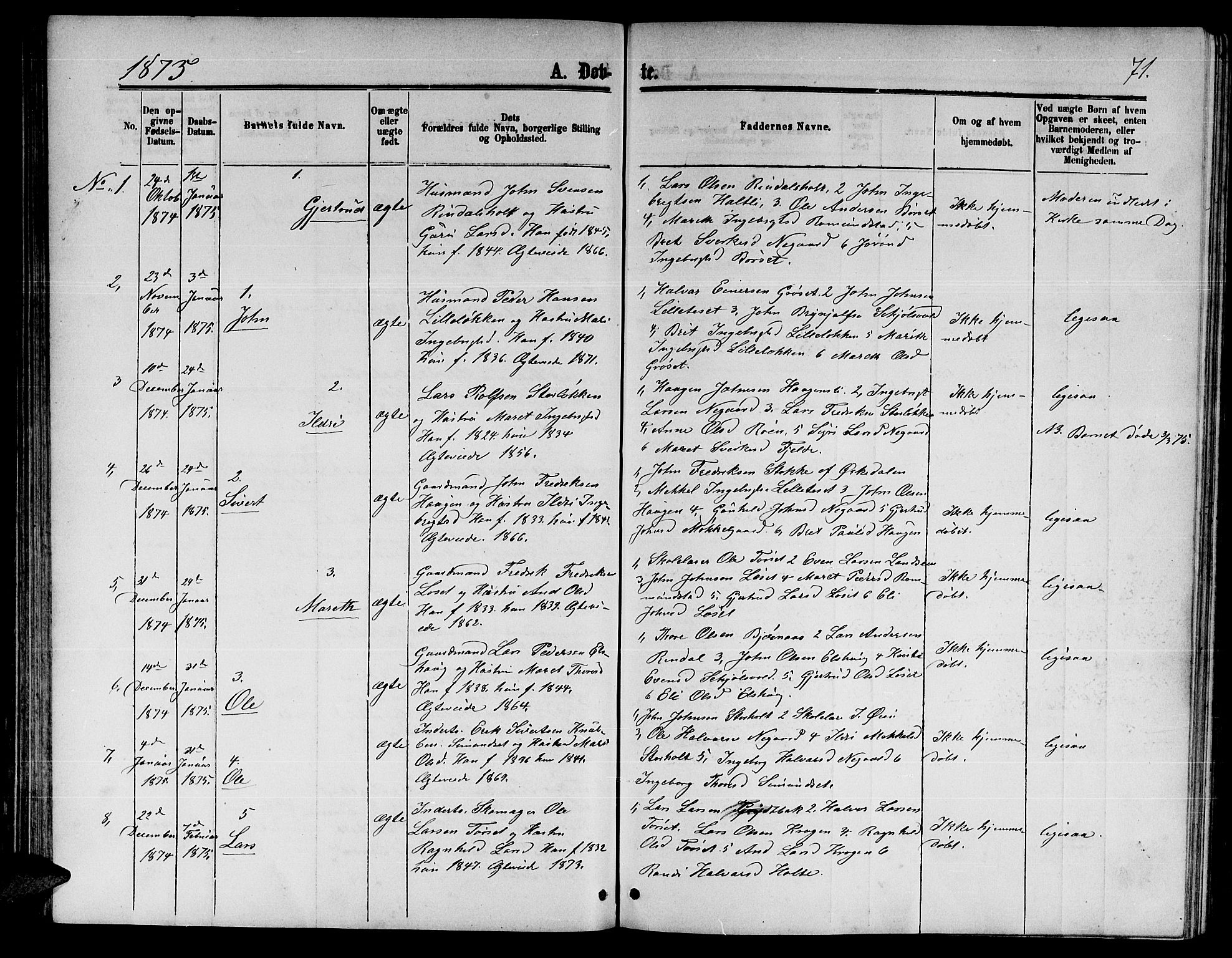 Ministerialprotokoller, klokkerbøker og fødselsregistre - Møre og Romsdal, AV/SAT-A-1454/598/L1076: Parish register (copy) no. 598C01, 1867-1878, p. 71