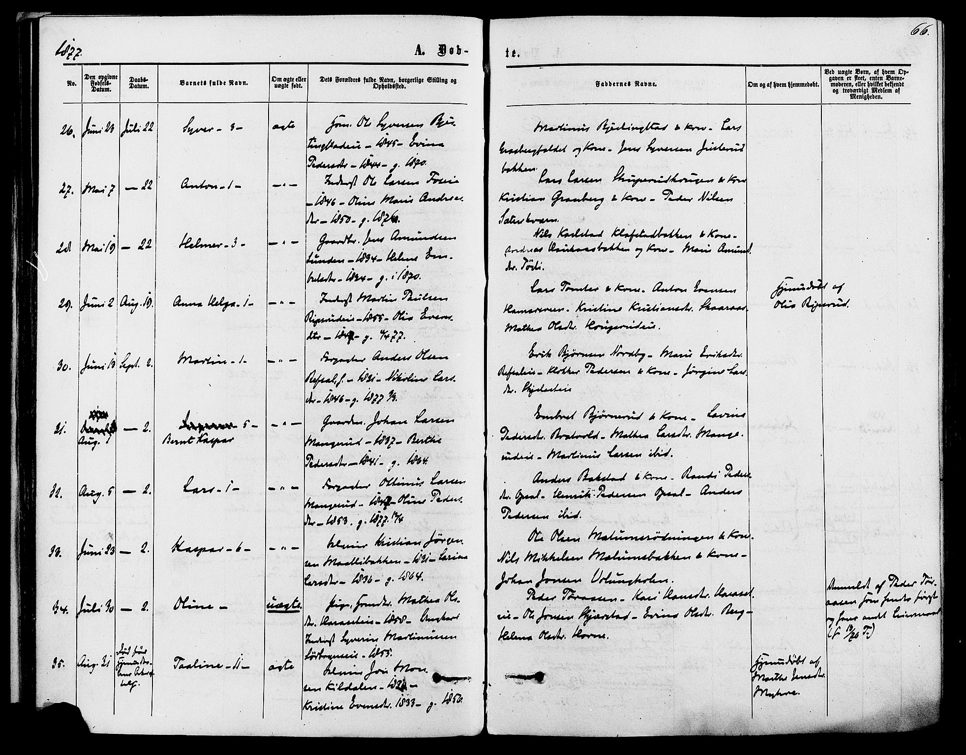Romedal prestekontor, AV/SAH-PREST-004/K/L0006: Parish register (official) no. 6, 1866-1886, p. 66