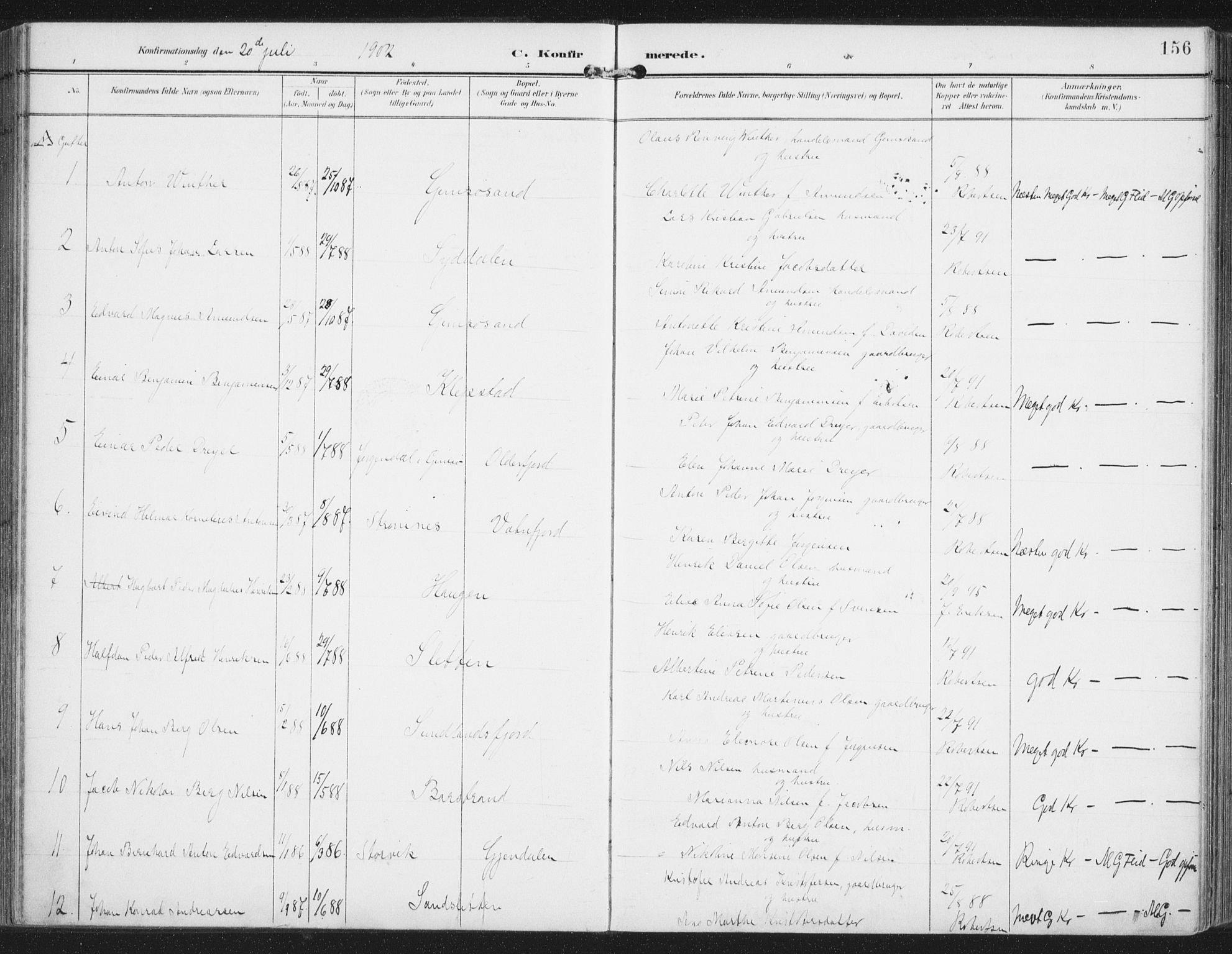 Ministerialprotokoller, klokkerbøker og fødselsregistre - Nordland, SAT/A-1459/876/L1098: Parish register (official) no. 876A04, 1896-1915, p. 156