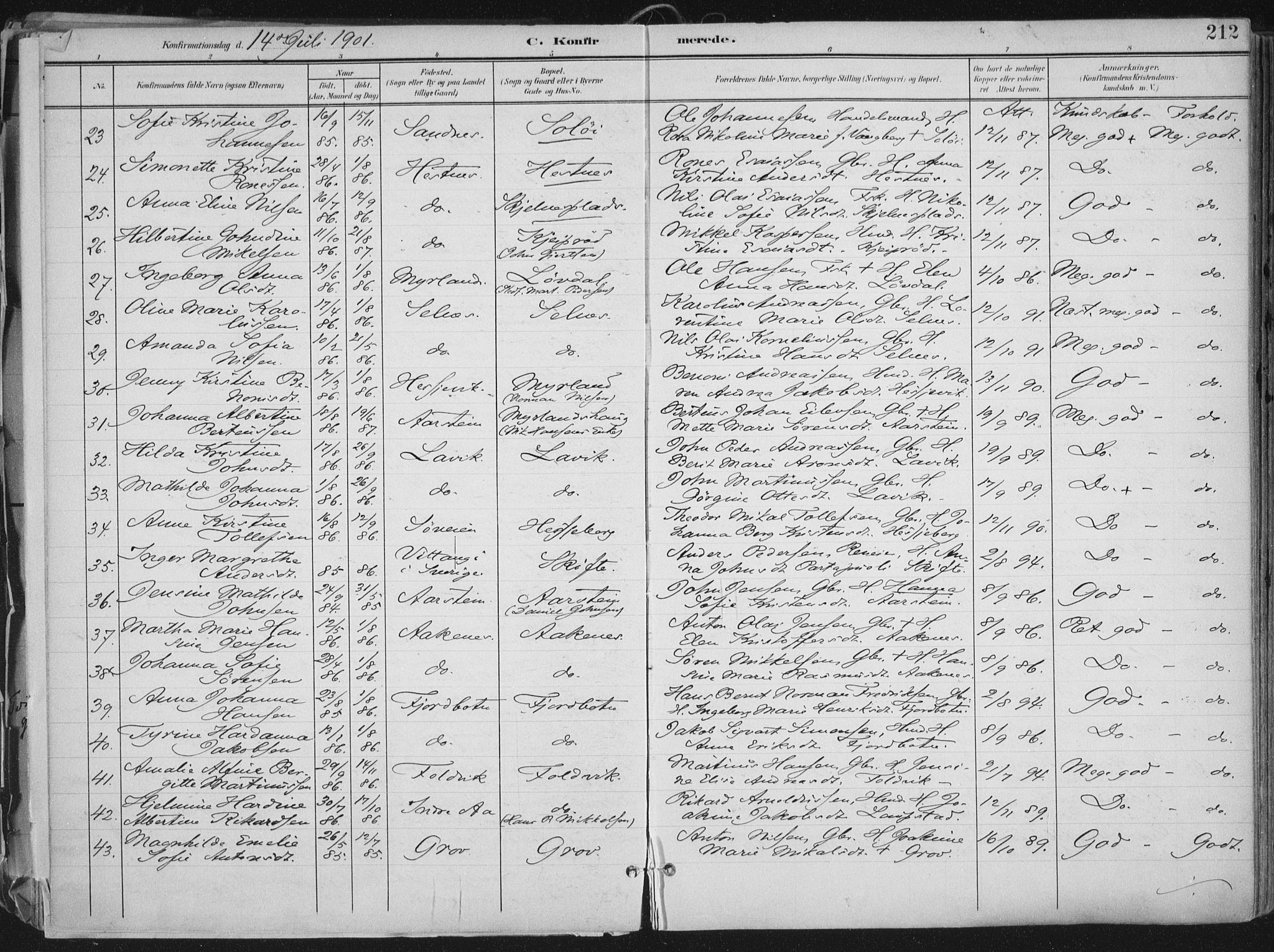 Ibestad sokneprestembete, SATØ/S-0077/H/Ha/Haa/L0017kirke: Parish register (official) no. 17, 1901-1914, p. 212