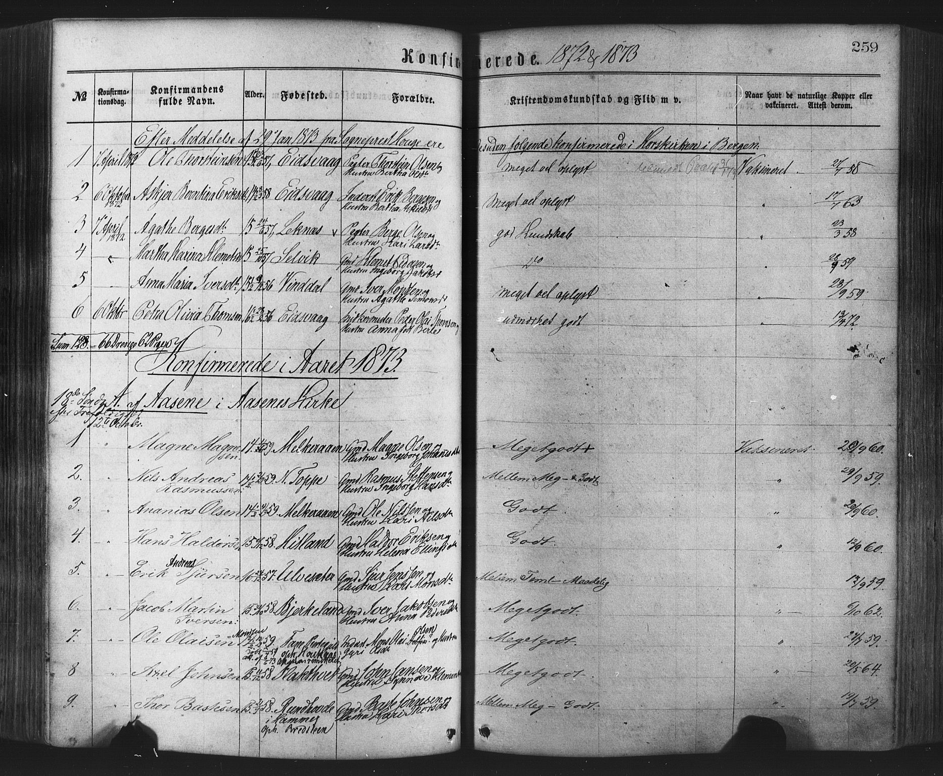 Hamre sokneprestembete, AV/SAB-A-75501/H/Ha/Haa/Haaa/L0015: Parish register (official) no. A 15, 1870-1881, p. 259