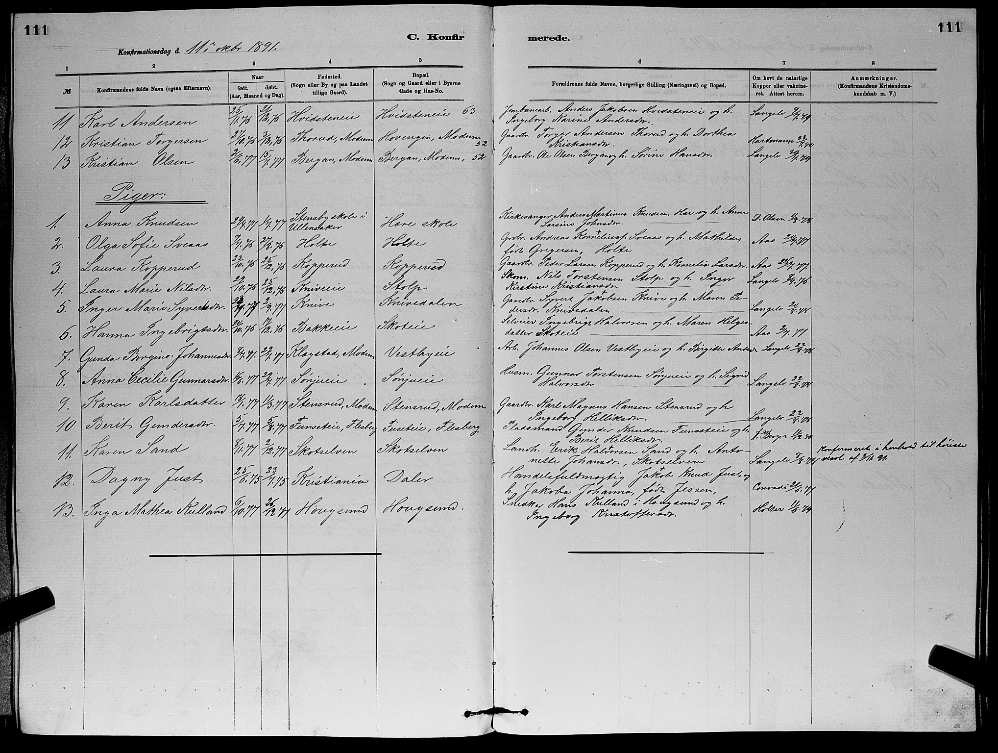 Eiker kirkebøker, SAKO/A-4/G/Gb/L0003: Parish register (copy) no. II 3, 1880-1893, p. 111